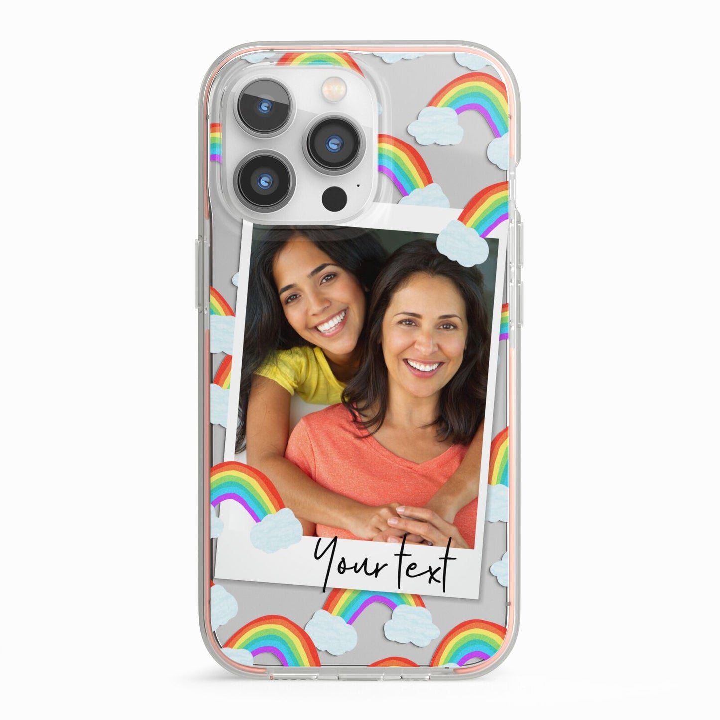 Personalised Rainbow Photo Upload iPhone 13 Pro TPU Impact Case with Pink Edges