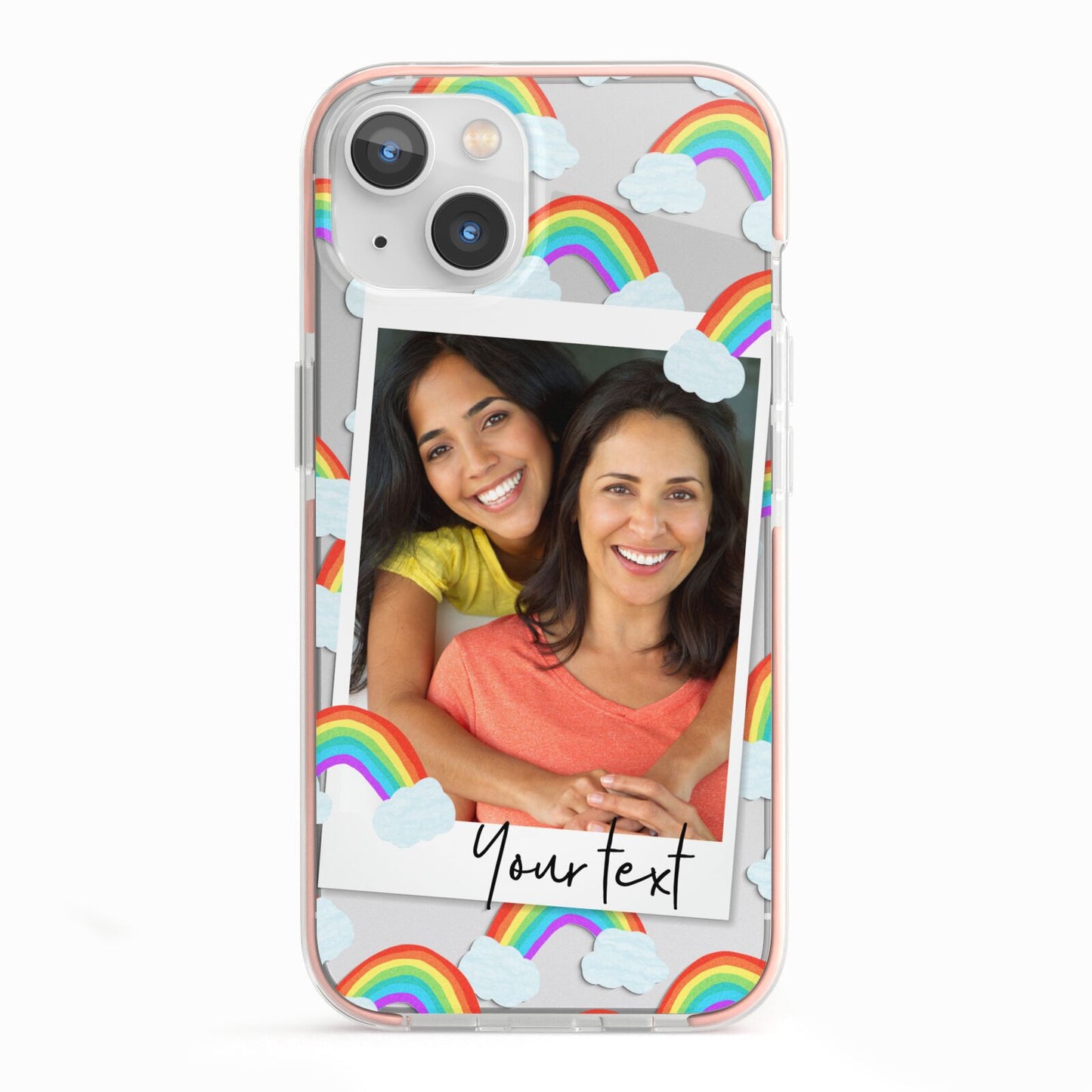 Personalised Rainbow Photo Upload iPhone 13 TPU Impact Case with Pink Edges