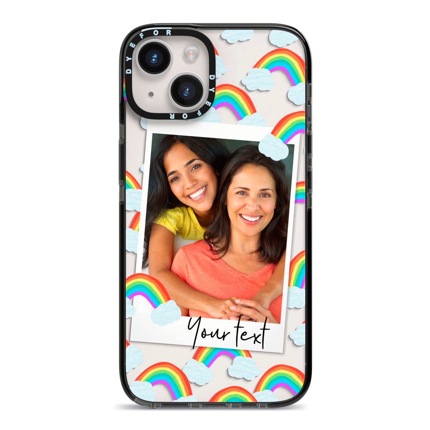 Personalised Rainbow Photo Upload iPhone 14 Black Impact Case on Silver phone