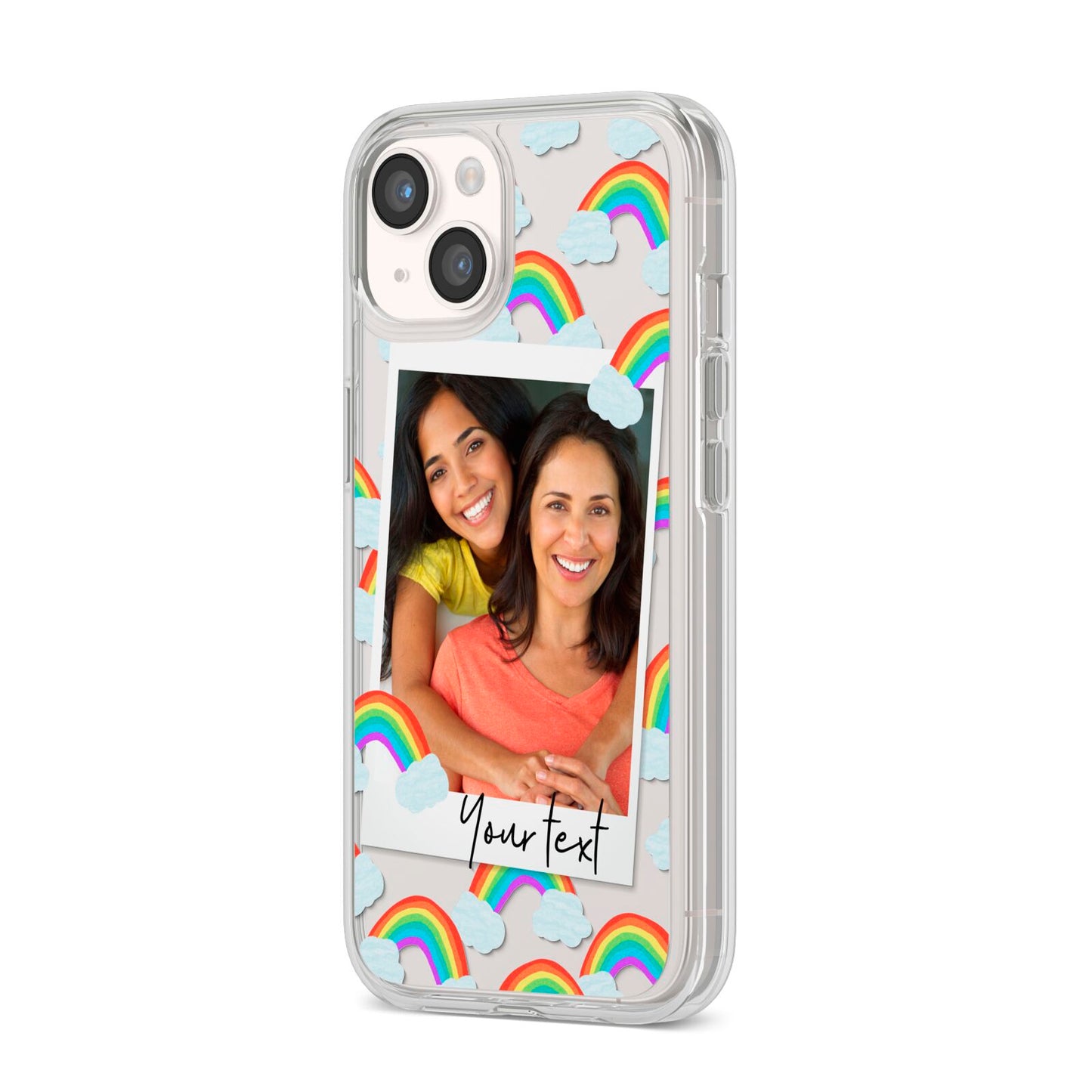 Personalised Rainbow Photo Upload iPhone 14 Clear Tough Case Starlight Angled Image