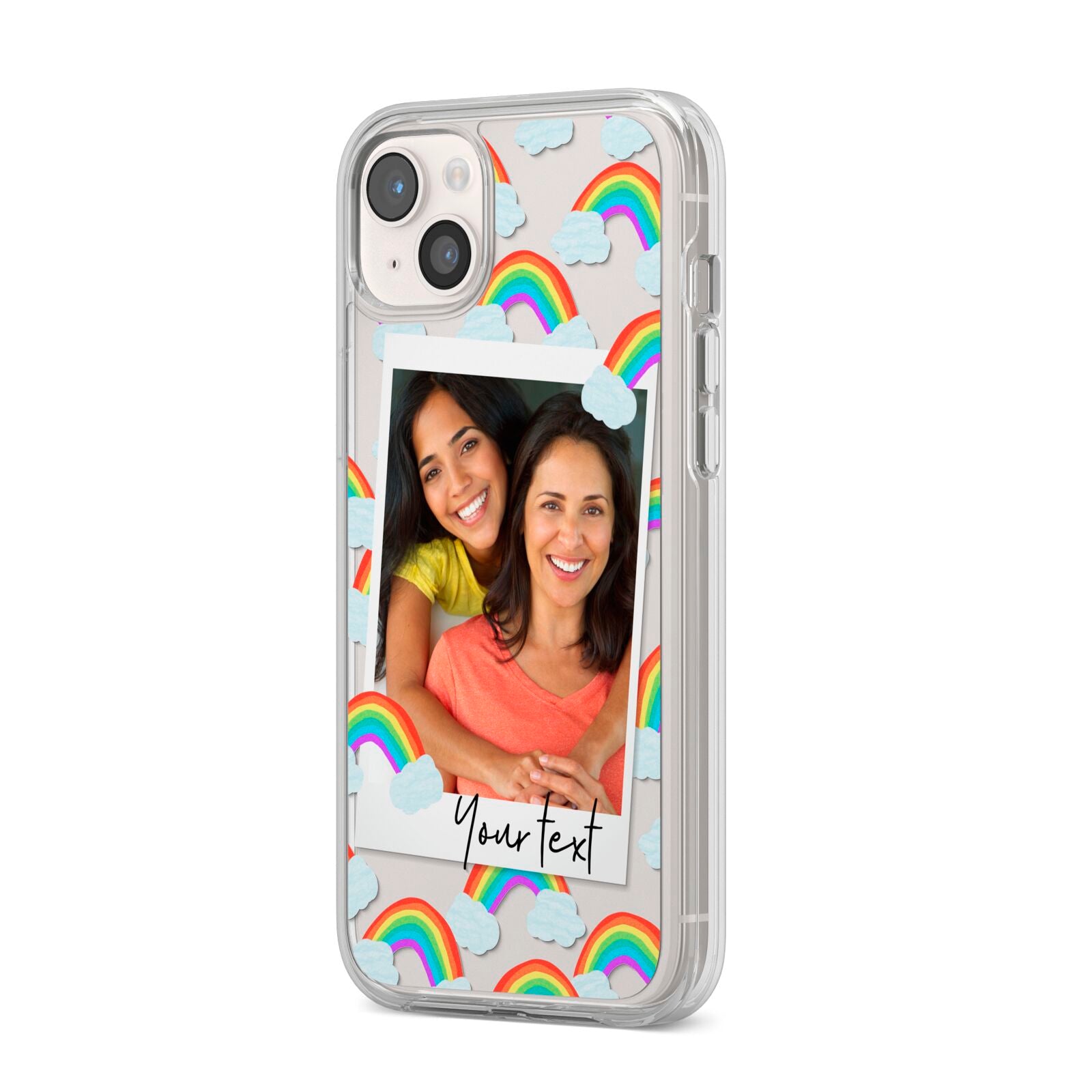 Personalised Rainbow Photo Upload iPhone 14 Plus Clear Tough Case Starlight Angled Image