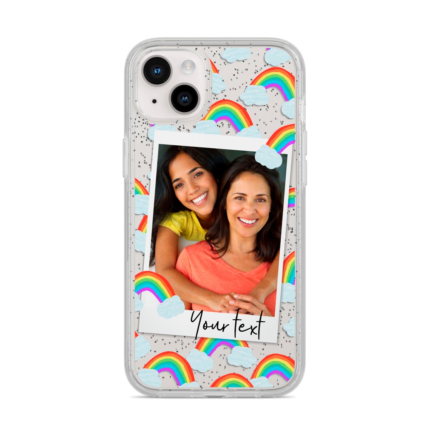 Personalised Rainbow Photo Upload iPhone 14 Plus Glitter Tough Case Starlight