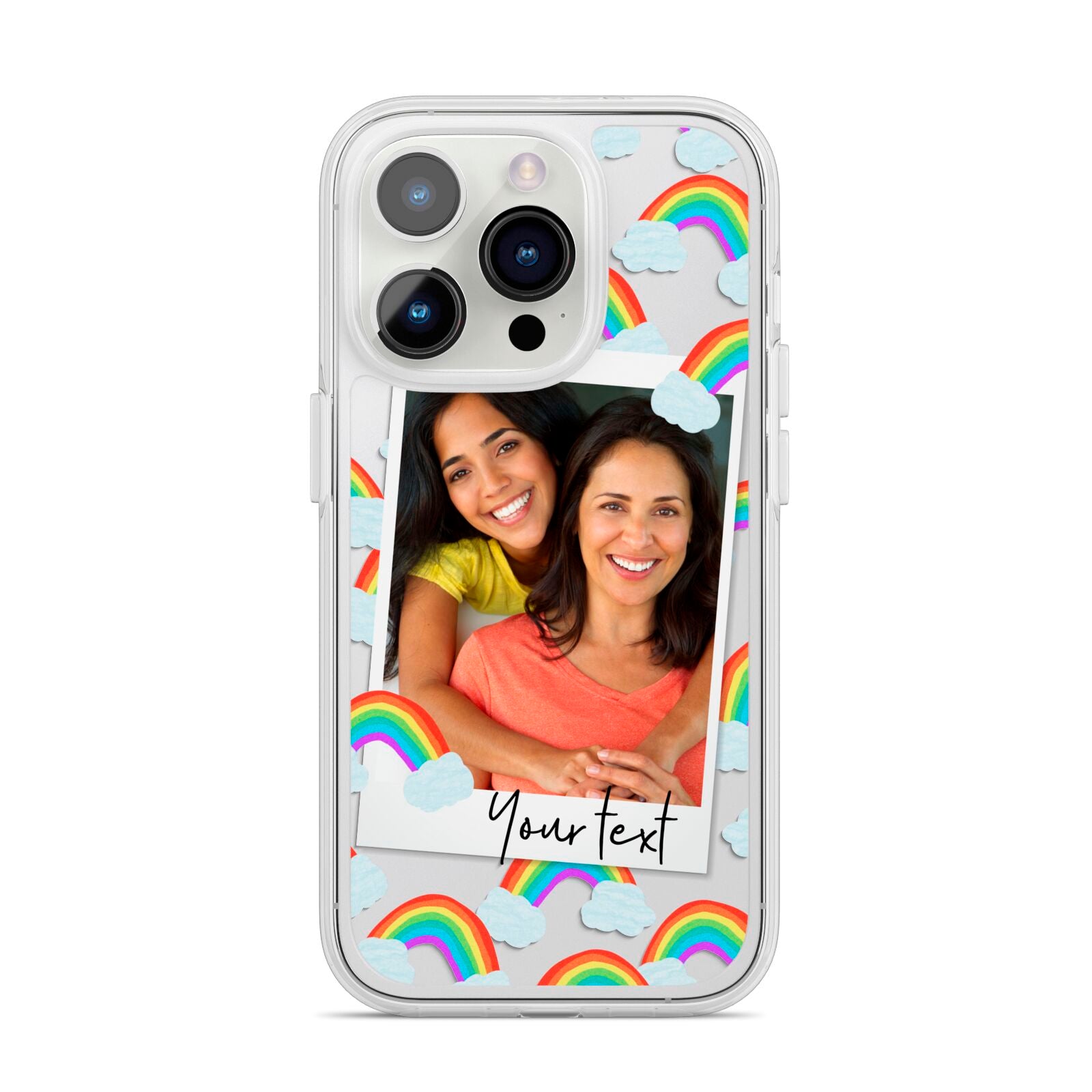 Personalised Rainbow Photo Upload iPhone 14 Pro Clear Tough Case Silver