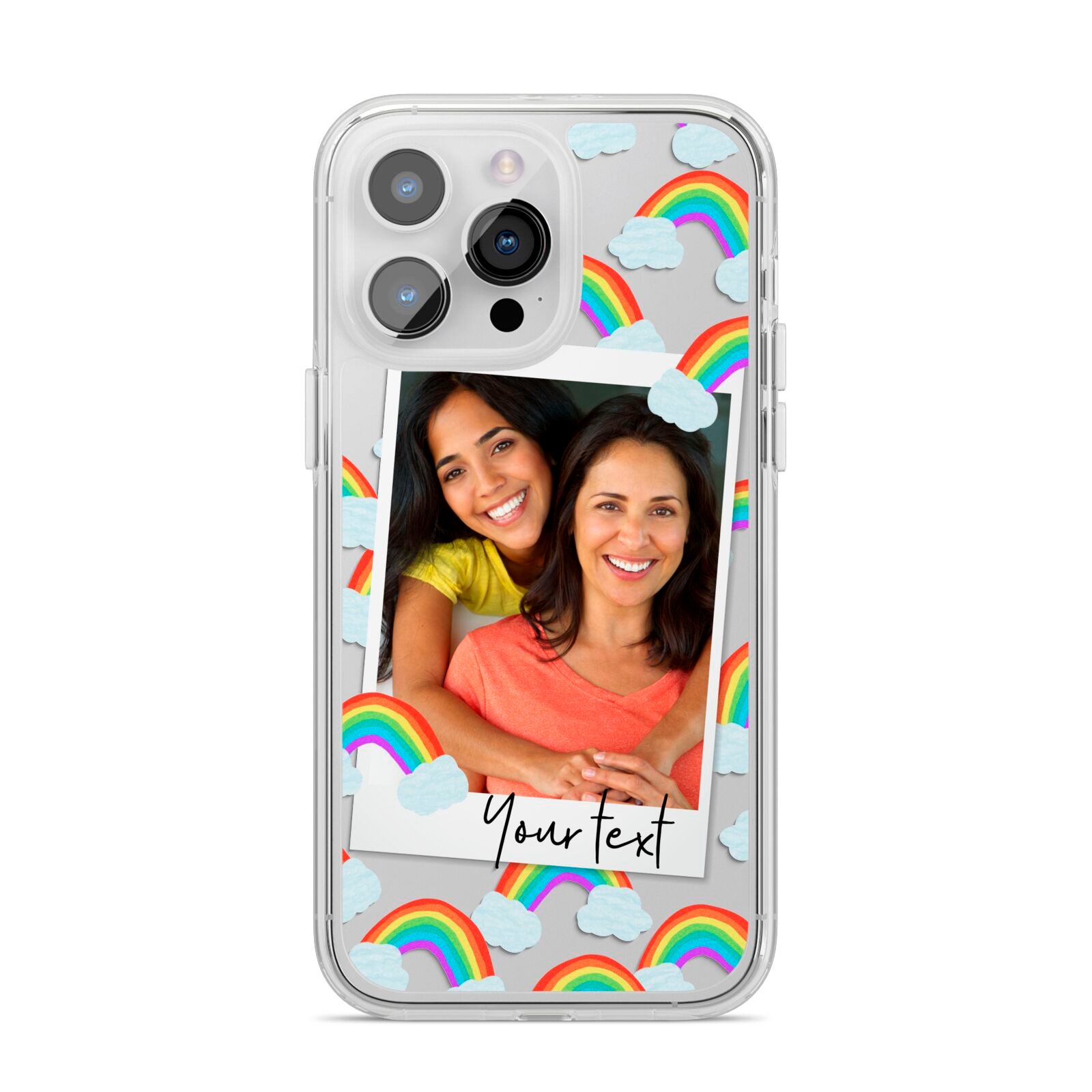 Personalised Rainbow Photo Upload iPhone 14 Pro Max Clear Tough Case Silver