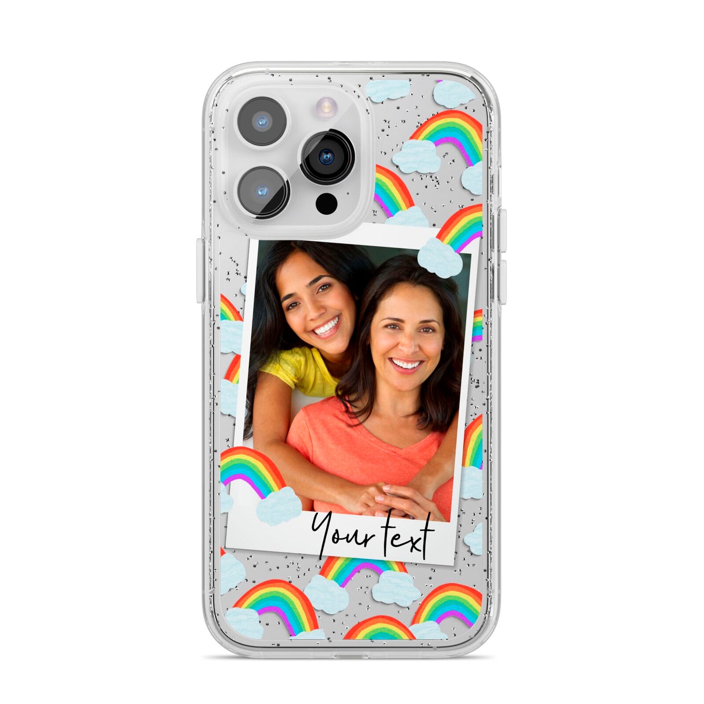 Personalised Rainbow Photo Upload iPhone 14 Pro Max Glitter Tough Case Silver