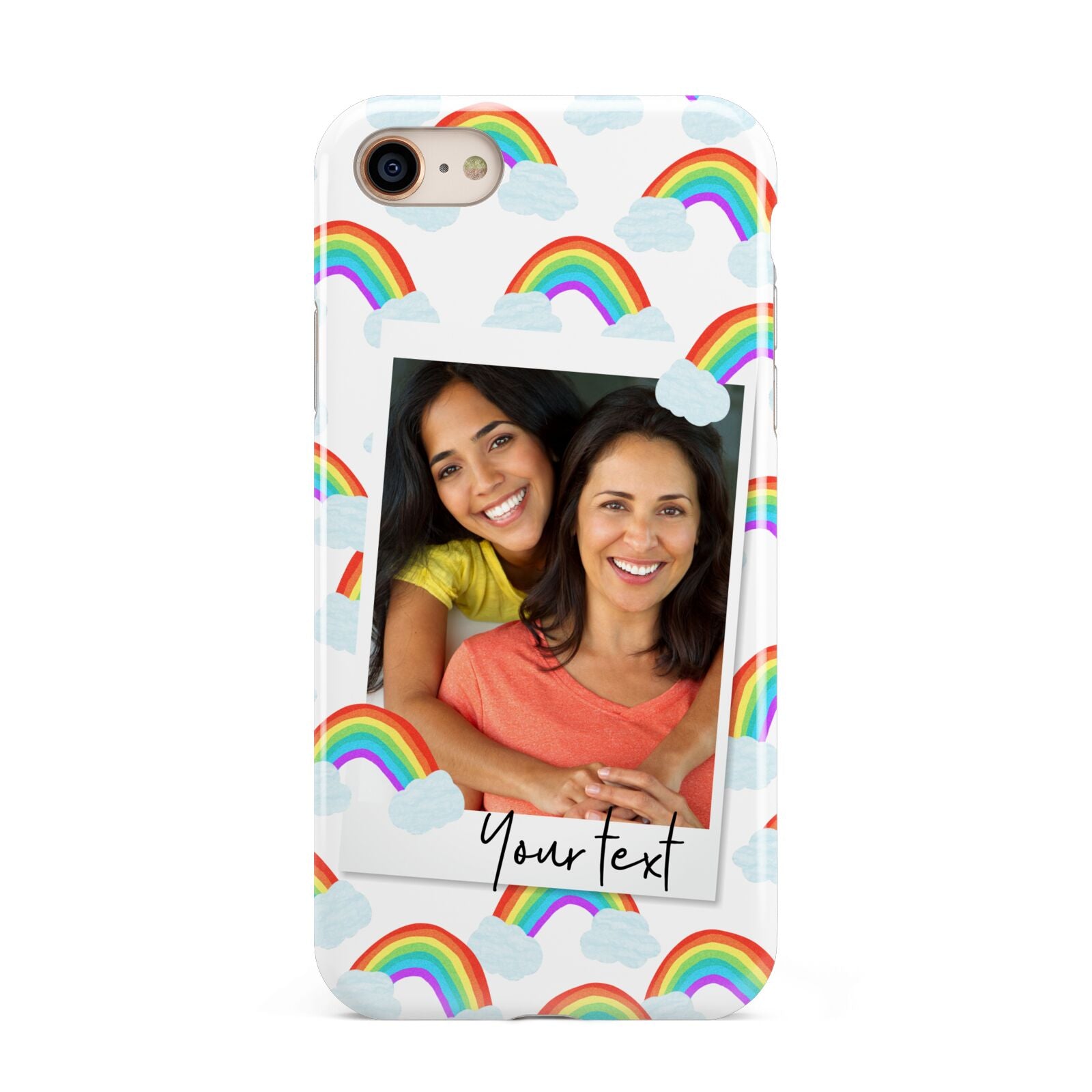 Personalised Rainbow Photo Upload iPhone 8 3D Tough Case on Gold Phone