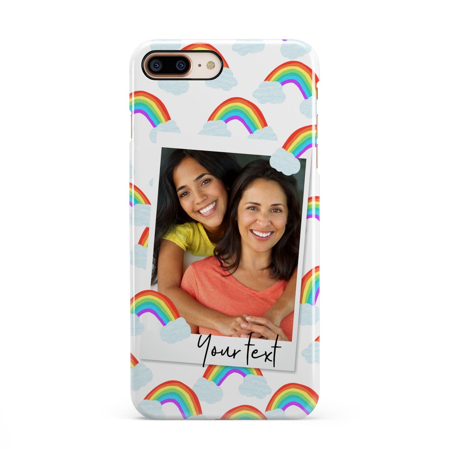 Personalised Rainbow Photo Upload iPhone 8 Plus 3D Snap Case on Gold Phone