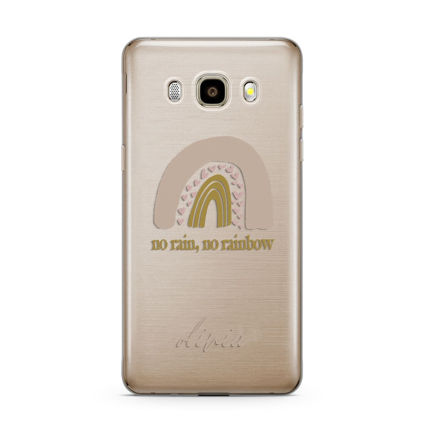 Personalised Rainbow Samsung Galaxy J7 2016 Case on gold phone