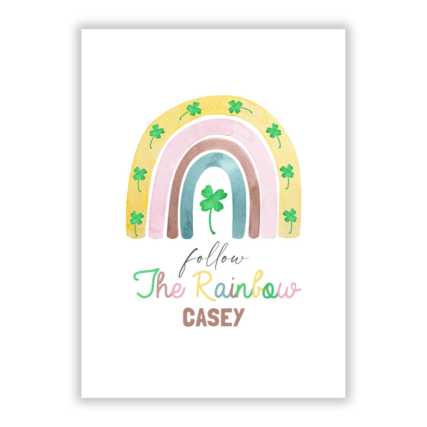 Personalised Rainbow Shamrock A5 Flat Greetings Card