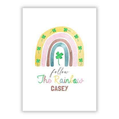 Personalised Rainbow Shamrock A5 Flat Greetings Card