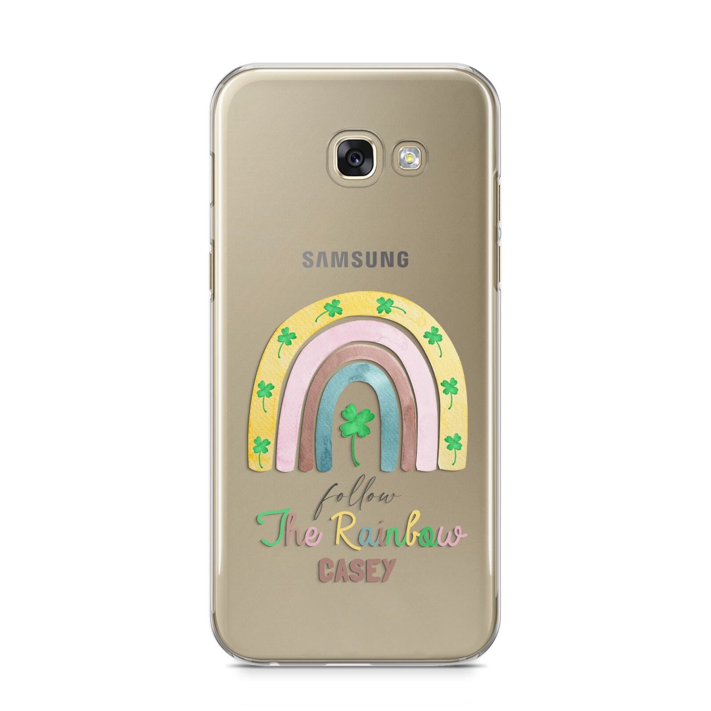 Personalised Rainbow Shamrock Samsung Galaxy A5 2017 Case on gold phone