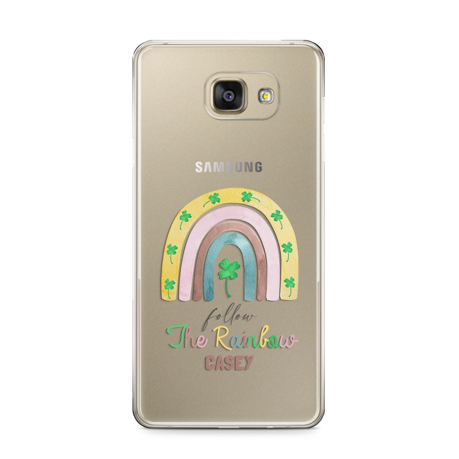 Personalised Rainbow Shamrock Samsung Galaxy A9 2016 Case on gold phone