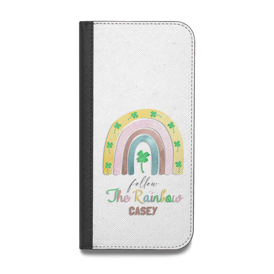 Personalised Rainbow Shamrock Vegan Leather Flip iPhone Case