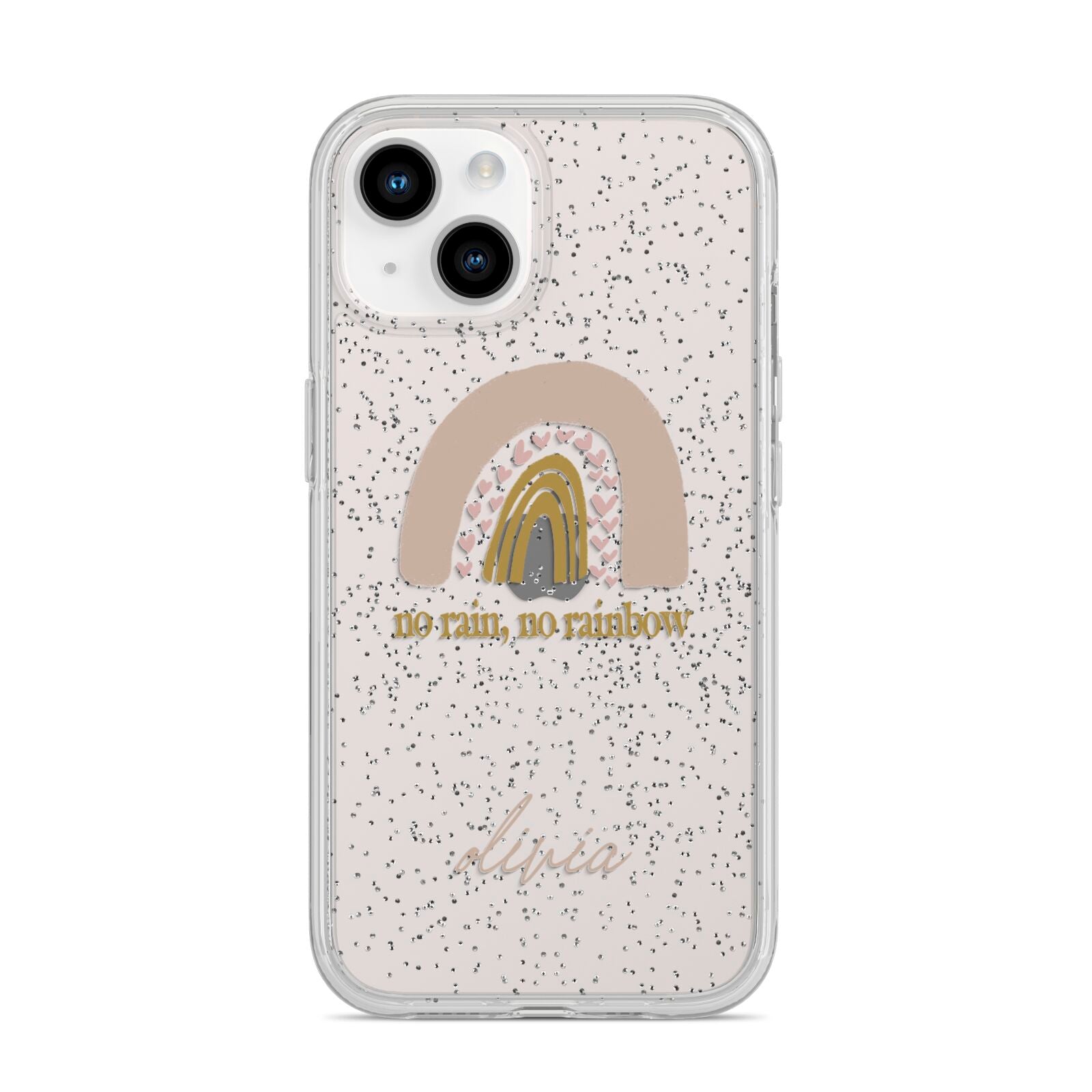 Personalised Rainbow iPhone 14 Glitter Tough Case Starlight