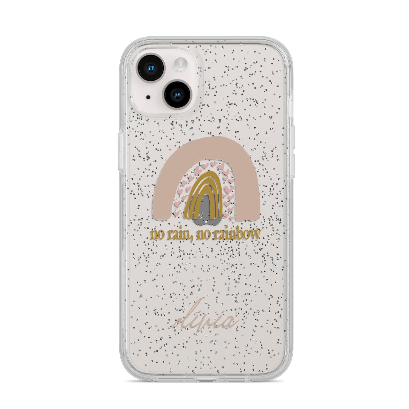 Personalised Rainbow iPhone 14 Plus Glitter Tough Case Starlight