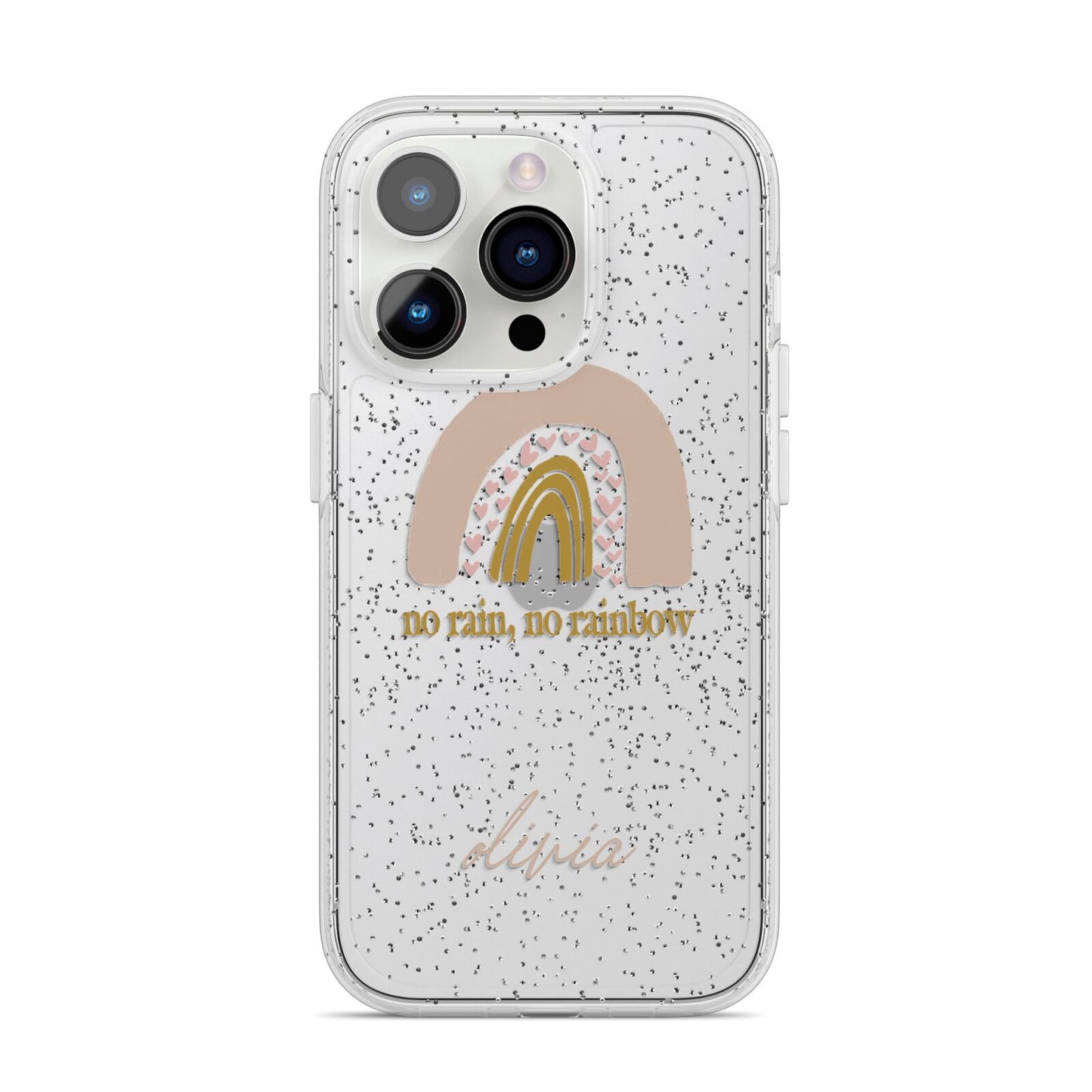 Personalised Rainbow iPhone 14 Pro Glitter Tough Case Silver