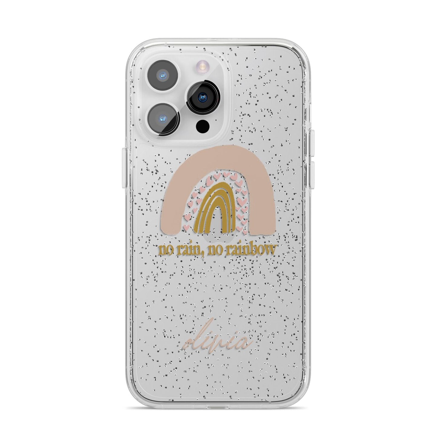 Personalised Rainbow iPhone 14 Pro Max Glitter Tough Case Silver