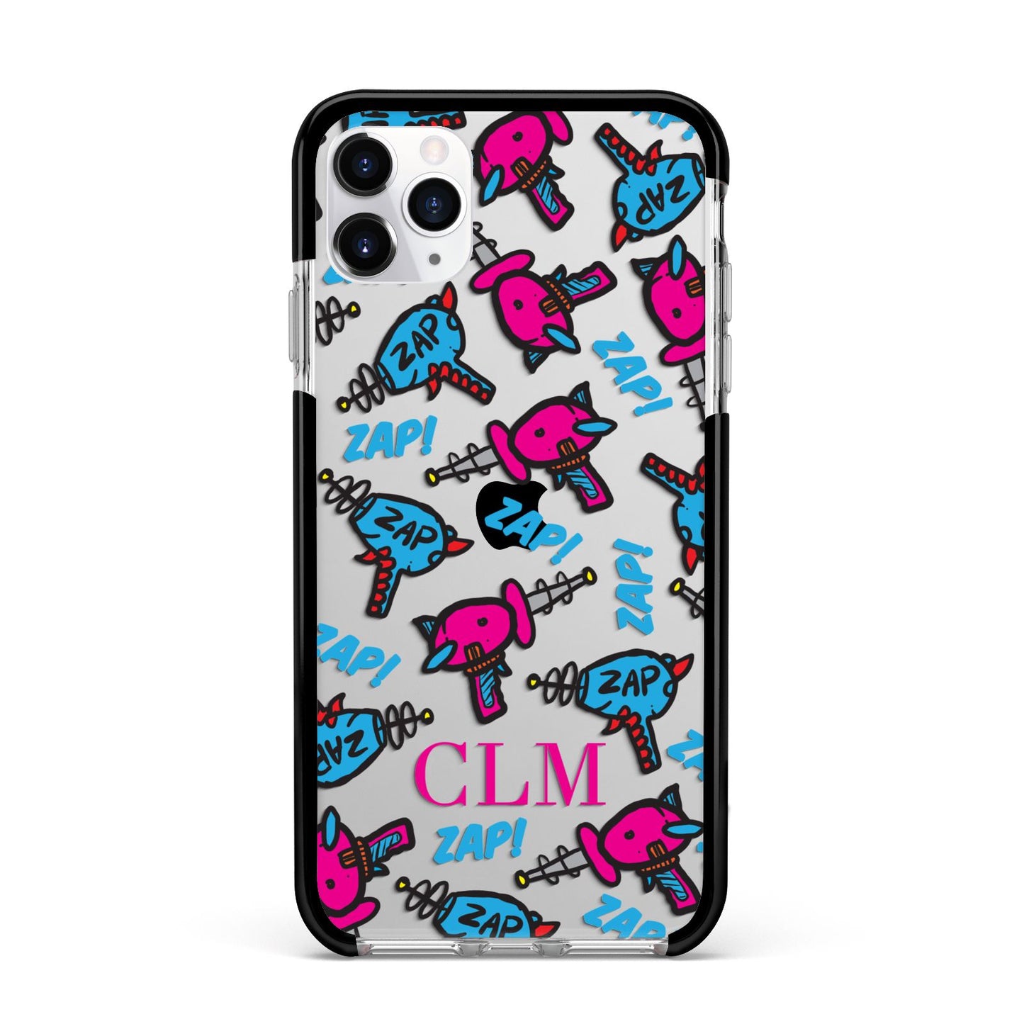 Personalised Ray Gun Initials Apple iPhone 11 Pro Max in Silver with Black Impact Case