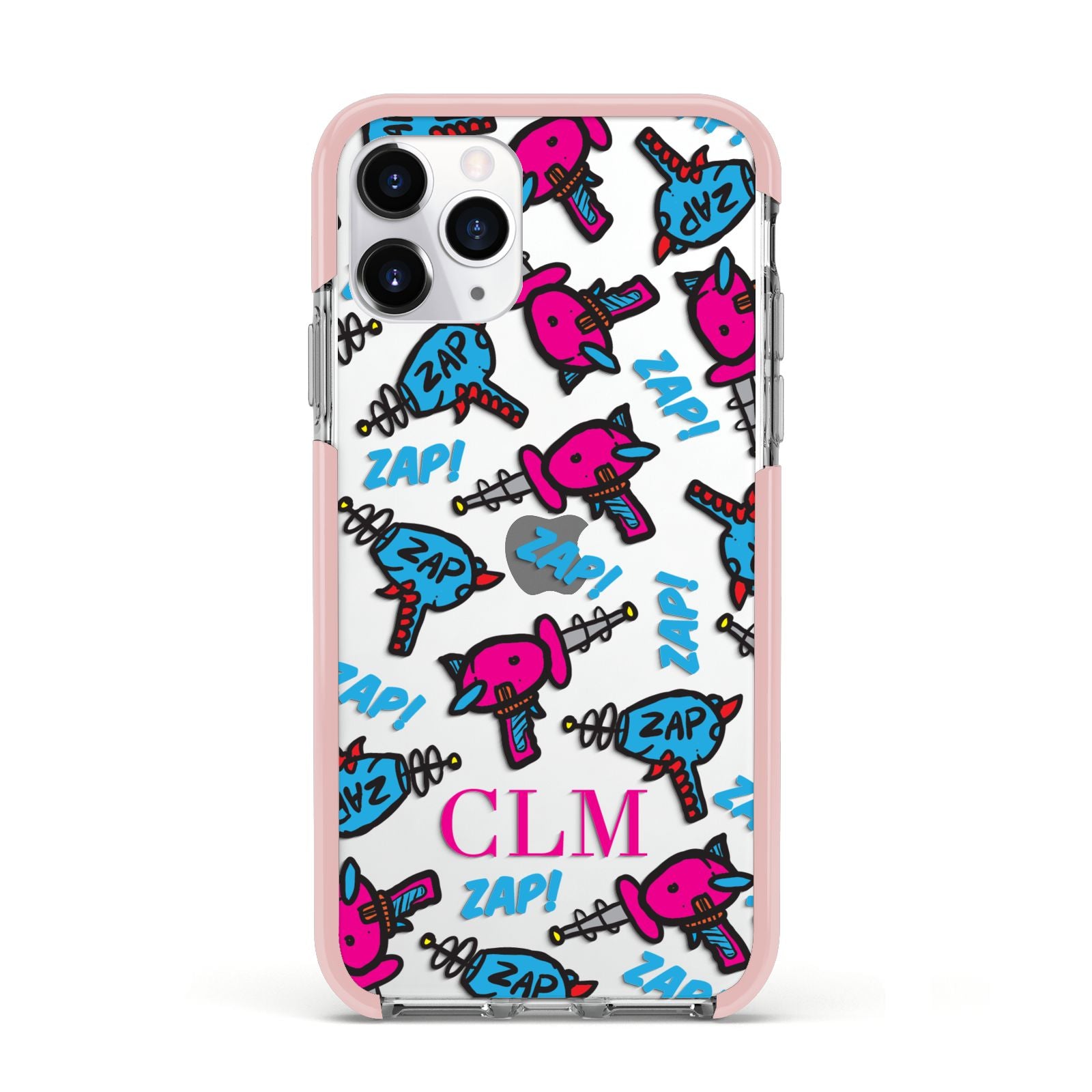 Personalised Ray Gun Initials Apple iPhone 11 Pro in Silver with Pink Impact Case