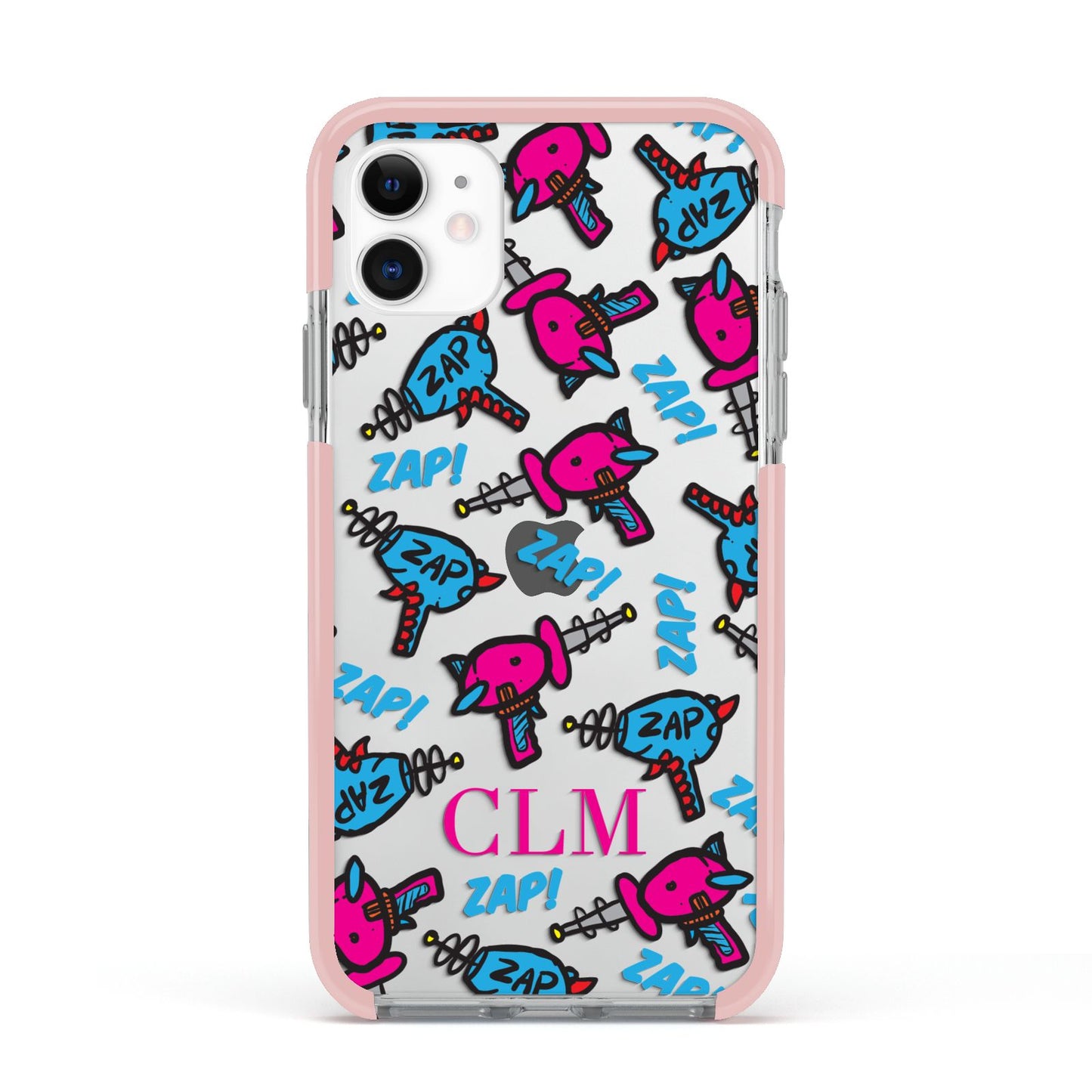 Personalised Ray Gun Initials Apple iPhone 11 in White with Pink Impact Case