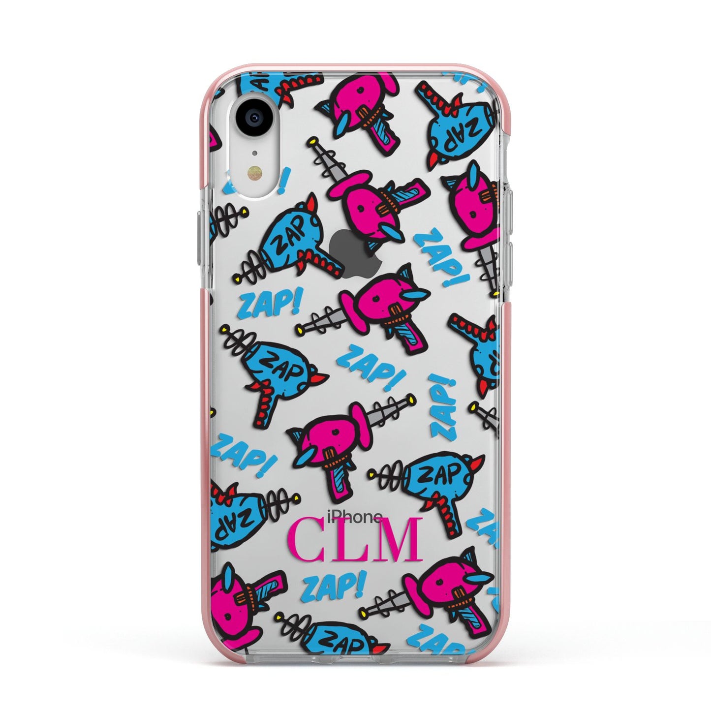 Personalised Ray Gun Initials Apple iPhone XR Impact Case Pink Edge on Silver Phone