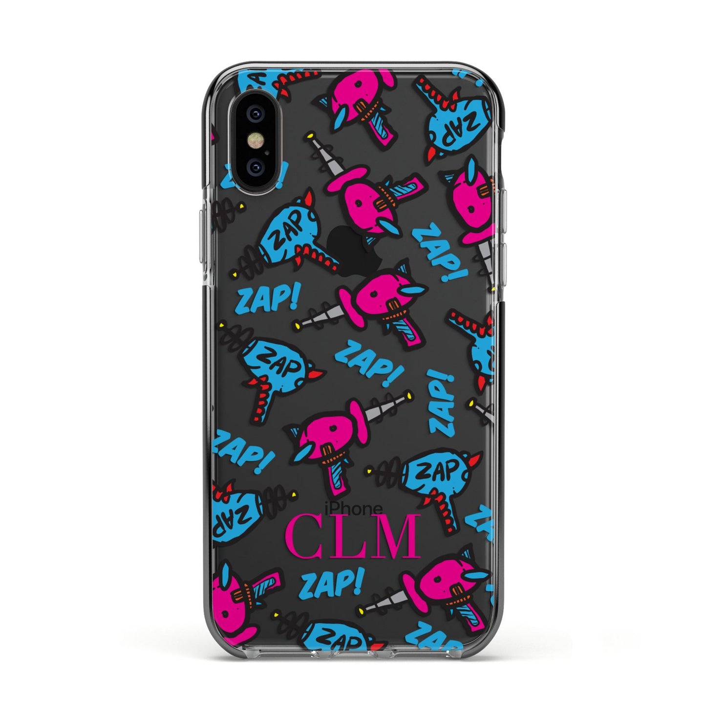 Personalised Ray Gun Initials Apple iPhone Xs Impact Case Black Edge on Black Phone