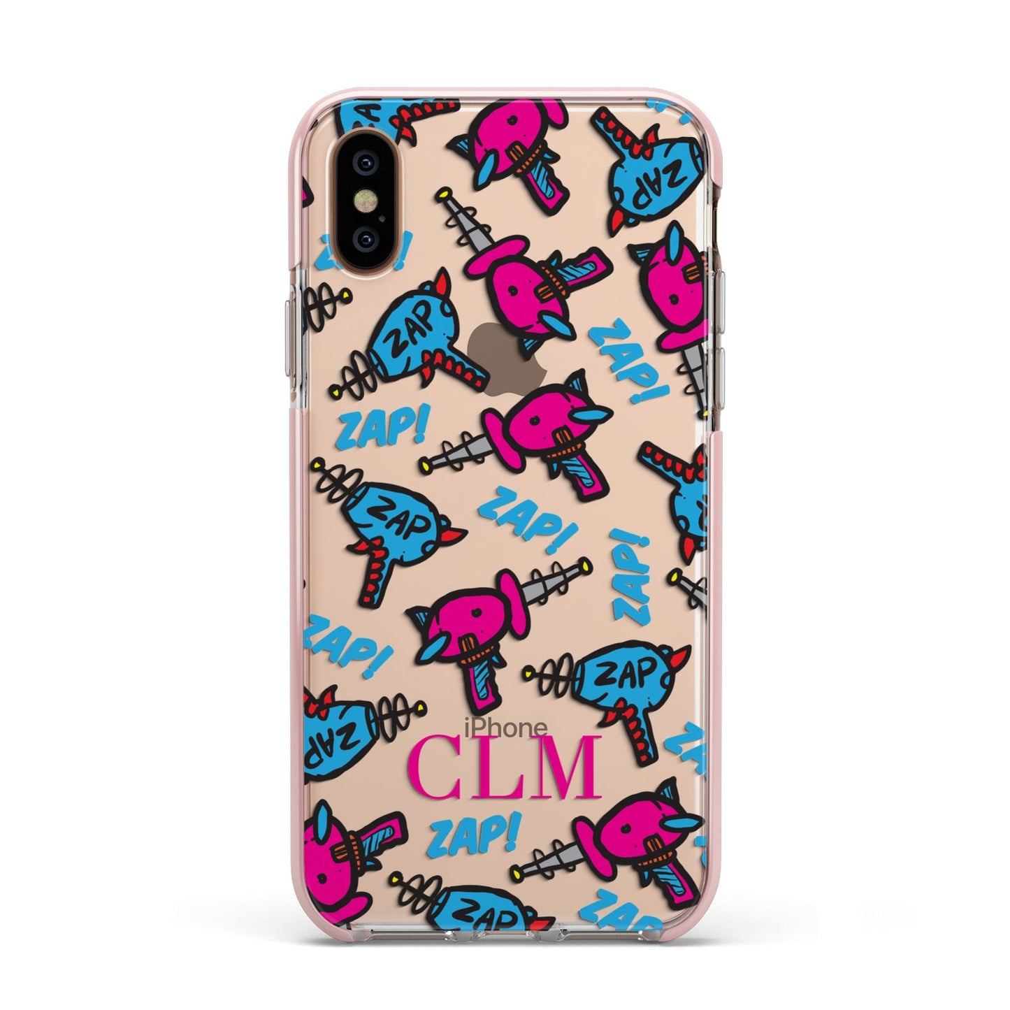 Personalised Ray Gun Initials Apple iPhone Xs Impact Case Pink Edge on Gold Phone