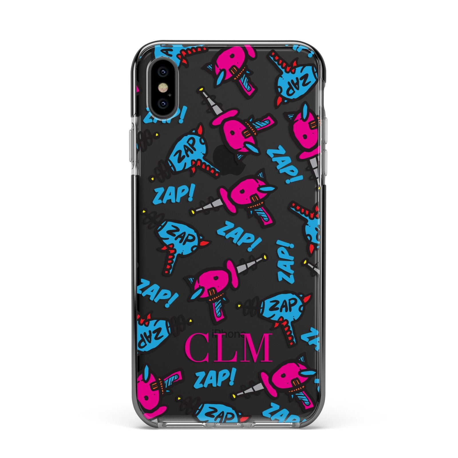 Personalised Ray Gun Initials Apple iPhone Xs Max Impact Case Black Edge on Black Phone