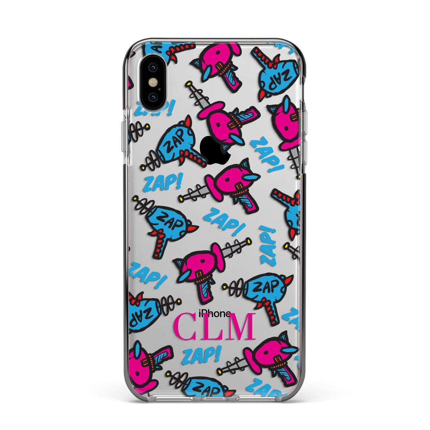 Personalised Ray Gun Initials Apple iPhone Xs Max Impact Case Black Edge on Silver Phone