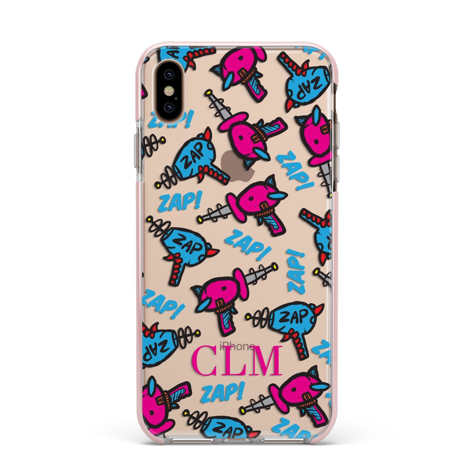 Personalised Ray Gun Initials Apple iPhone Xs Max Impact Case Pink Edge on Gold Phone