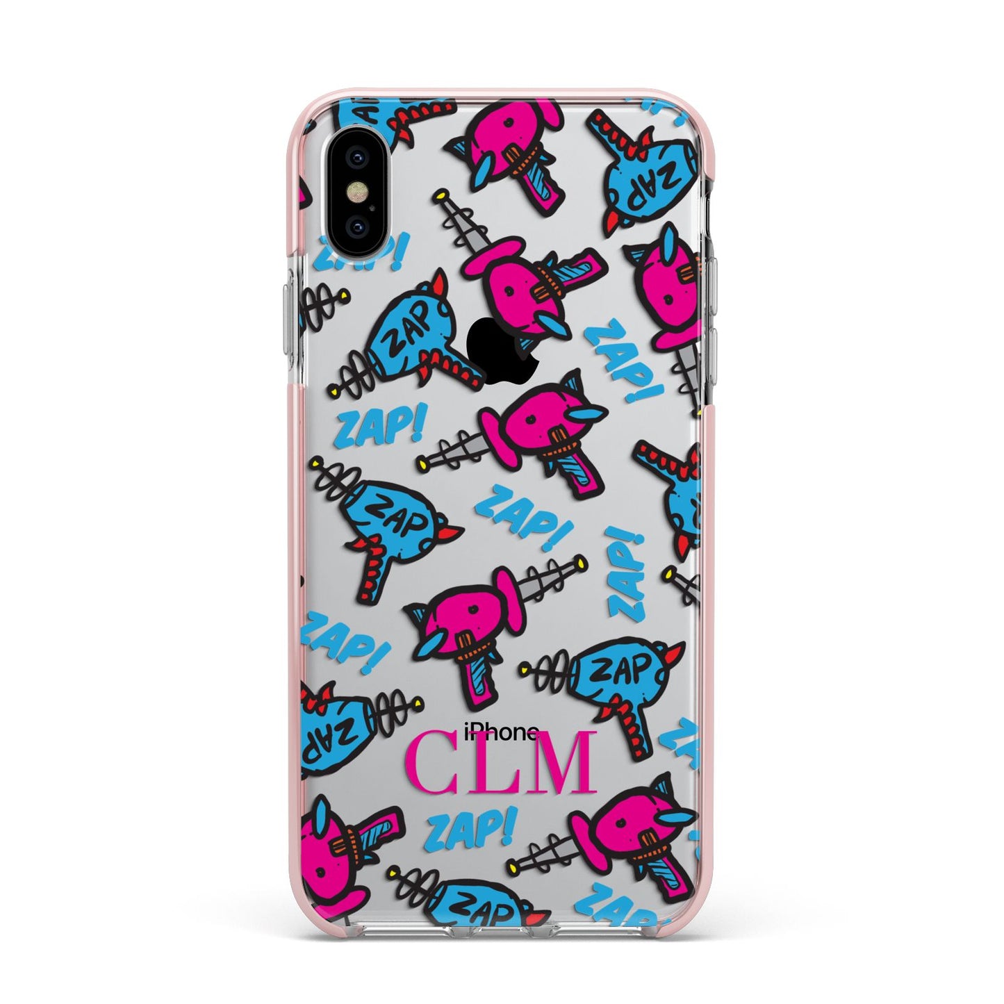 Personalised Ray Gun Initials Apple iPhone Xs Max Impact Case Pink Edge on Silver Phone