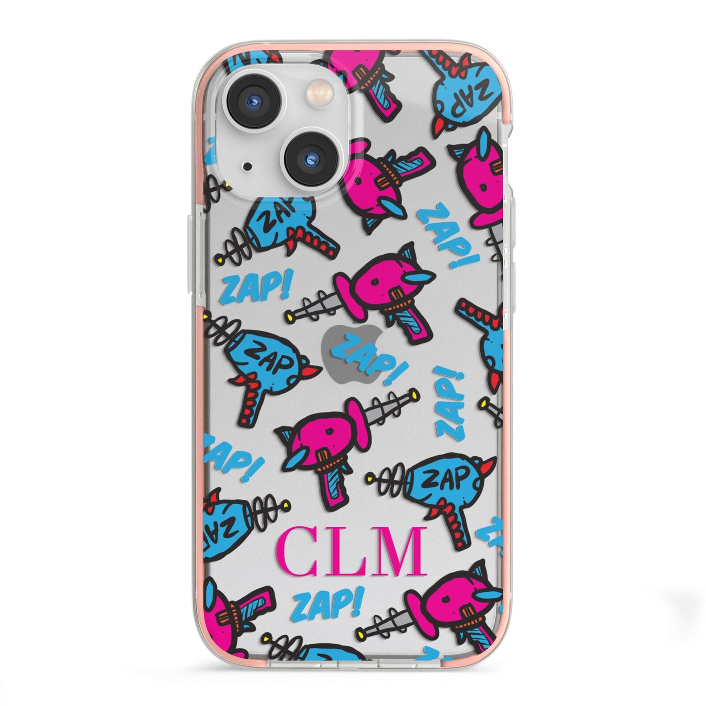 Personalised Ray Gun Initials iPhone 13 Mini TPU Impact Case with Pink Edges