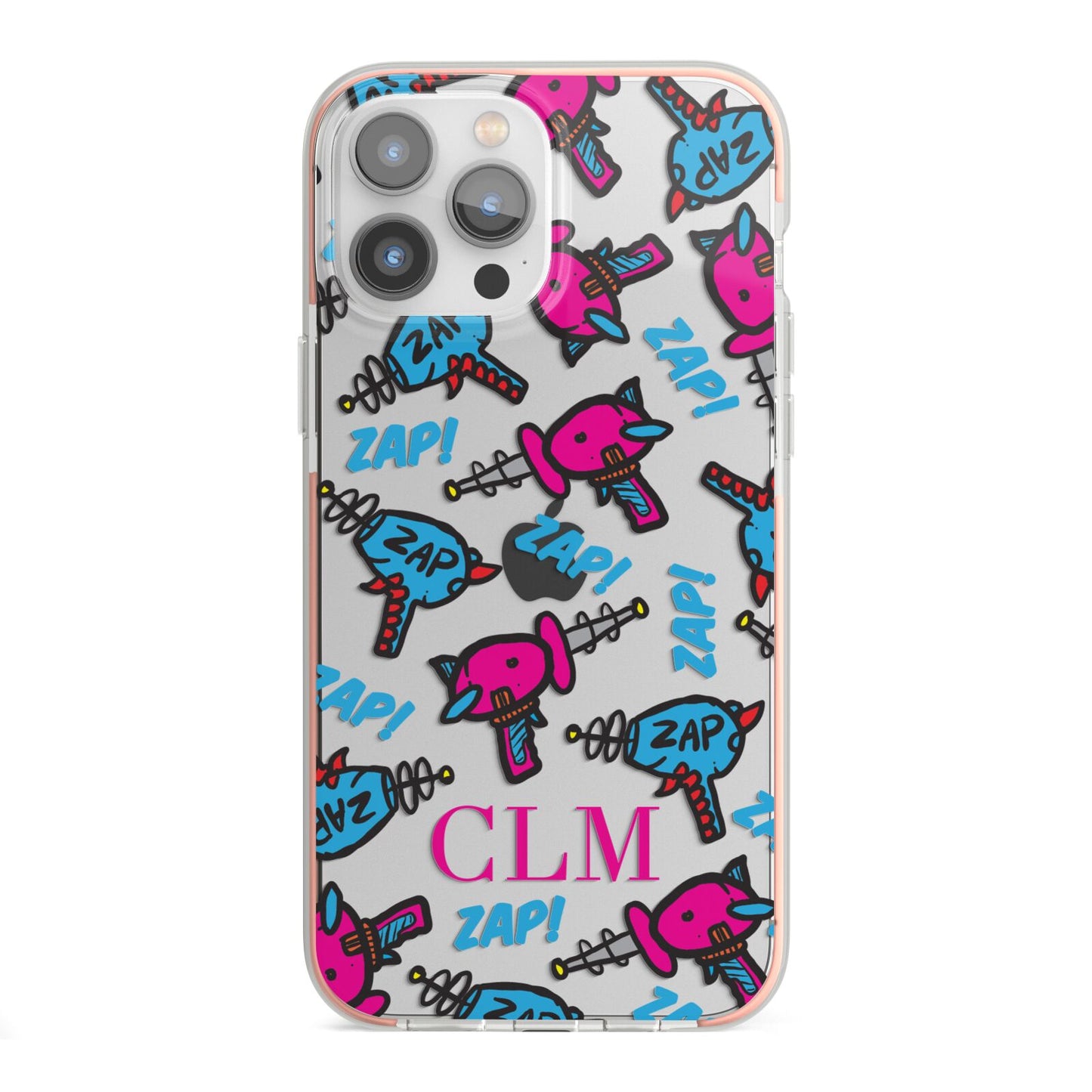 Personalised Ray Gun Initials iPhone 13 Pro Max TPU Impact Case with Pink Edges