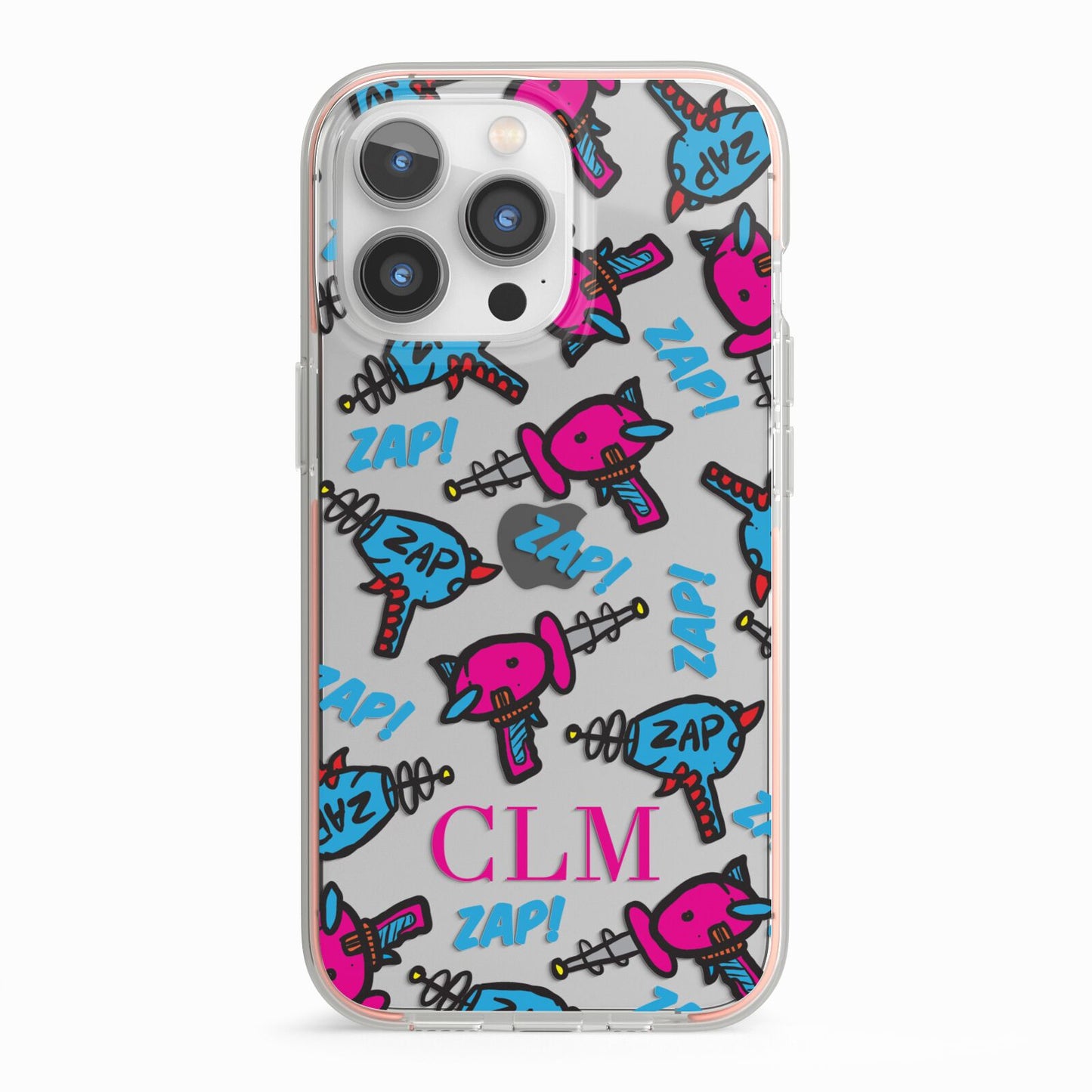 Personalised Ray Gun Initials iPhone 13 Pro TPU Impact Case with Pink Edges