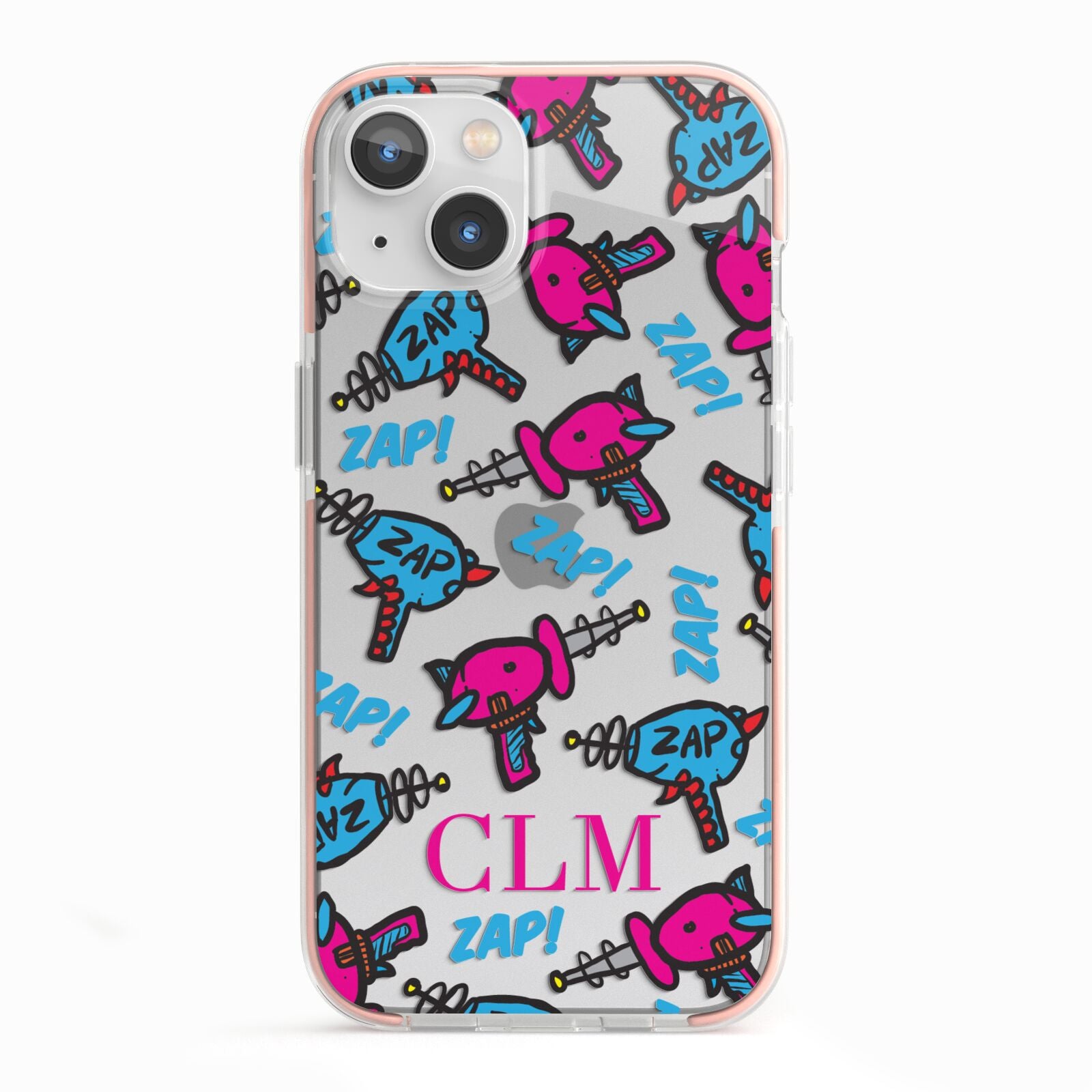 Personalised Ray Gun Initials iPhone 13 TPU Impact Case with Pink Edges