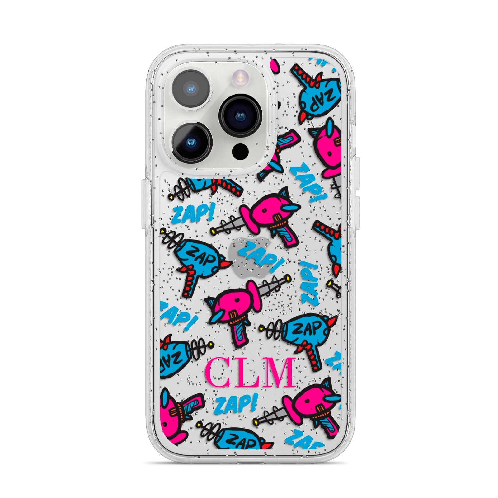 Personalised Ray Gun Initials iPhone 14 Pro Glitter Tough Case Silver