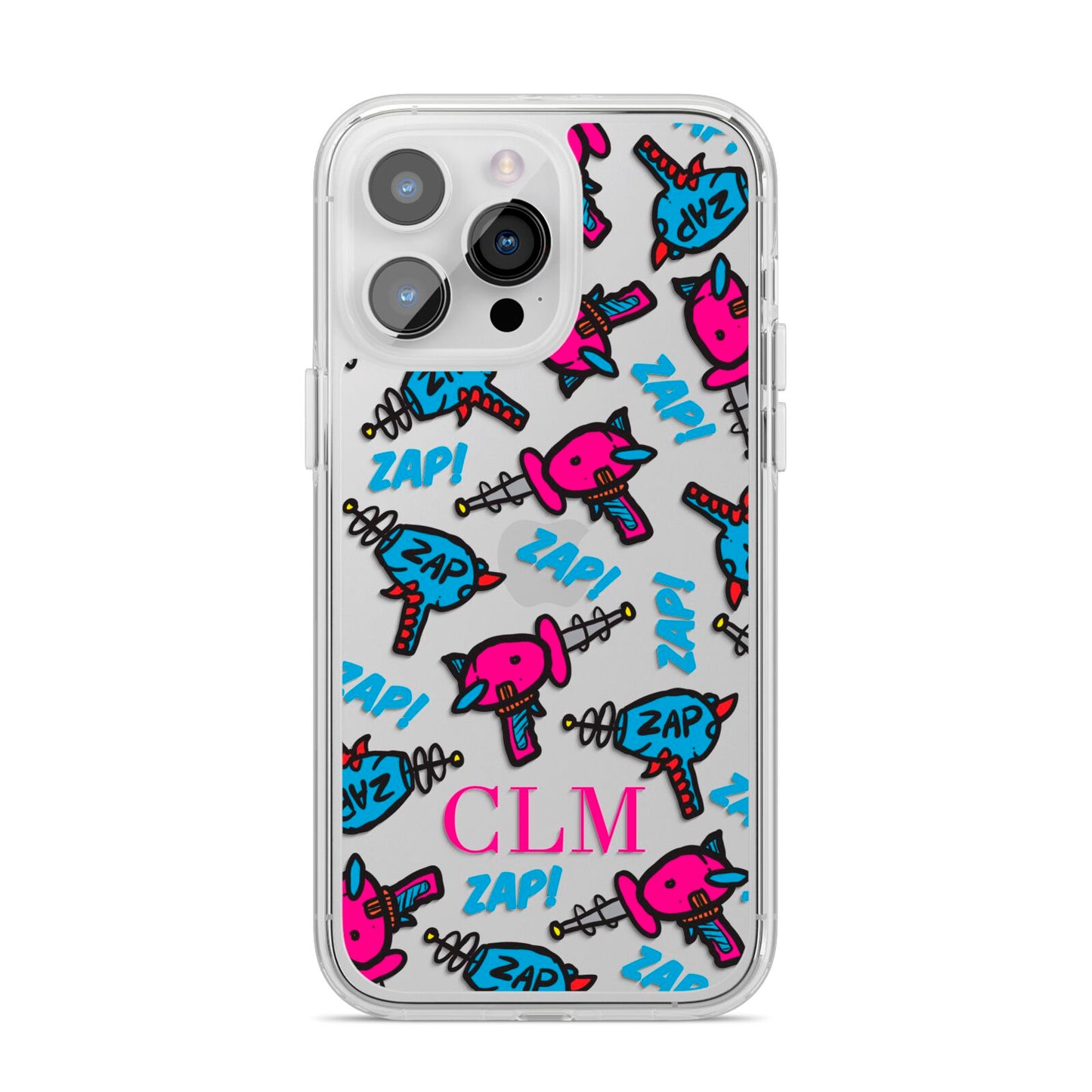 Personalised Ray Gun Initials iPhone 14 Pro Max Clear Tough Case Silver