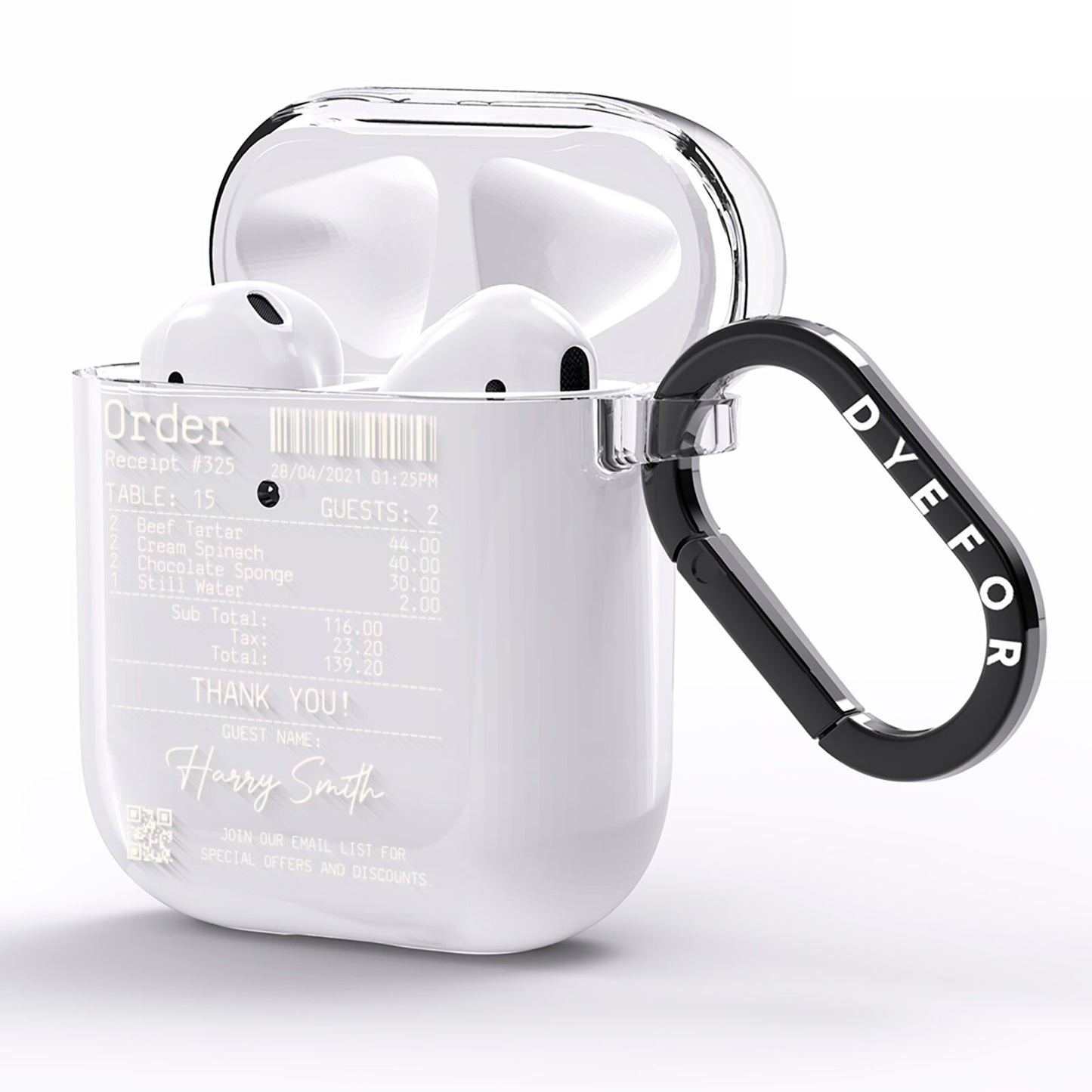 Personalised Receipt AirPods Clear Case Side Image