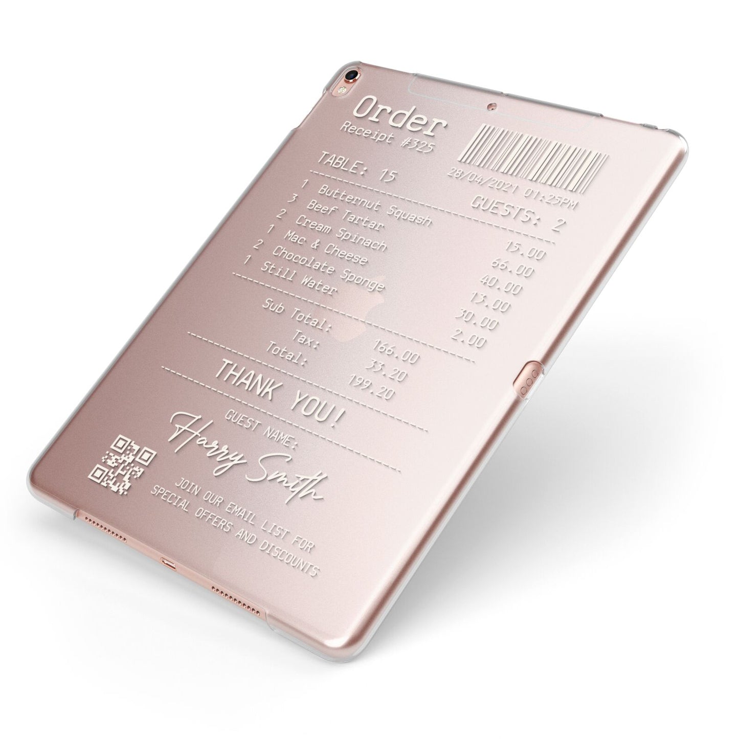 Personalised Receipt Apple iPad Case on Rose Gold iPad Side View