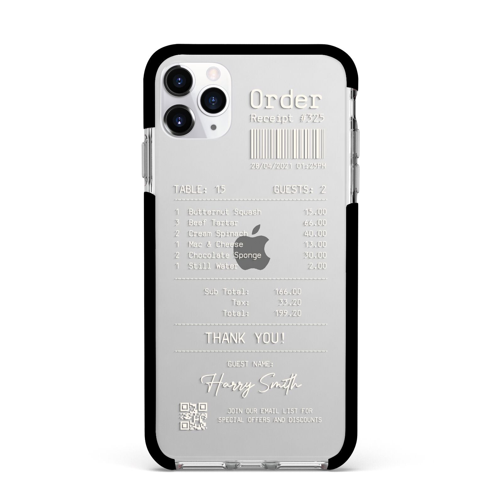 Personalised Receipt Apple iPhone 11 Pro Max in Silver with Black Impact Case