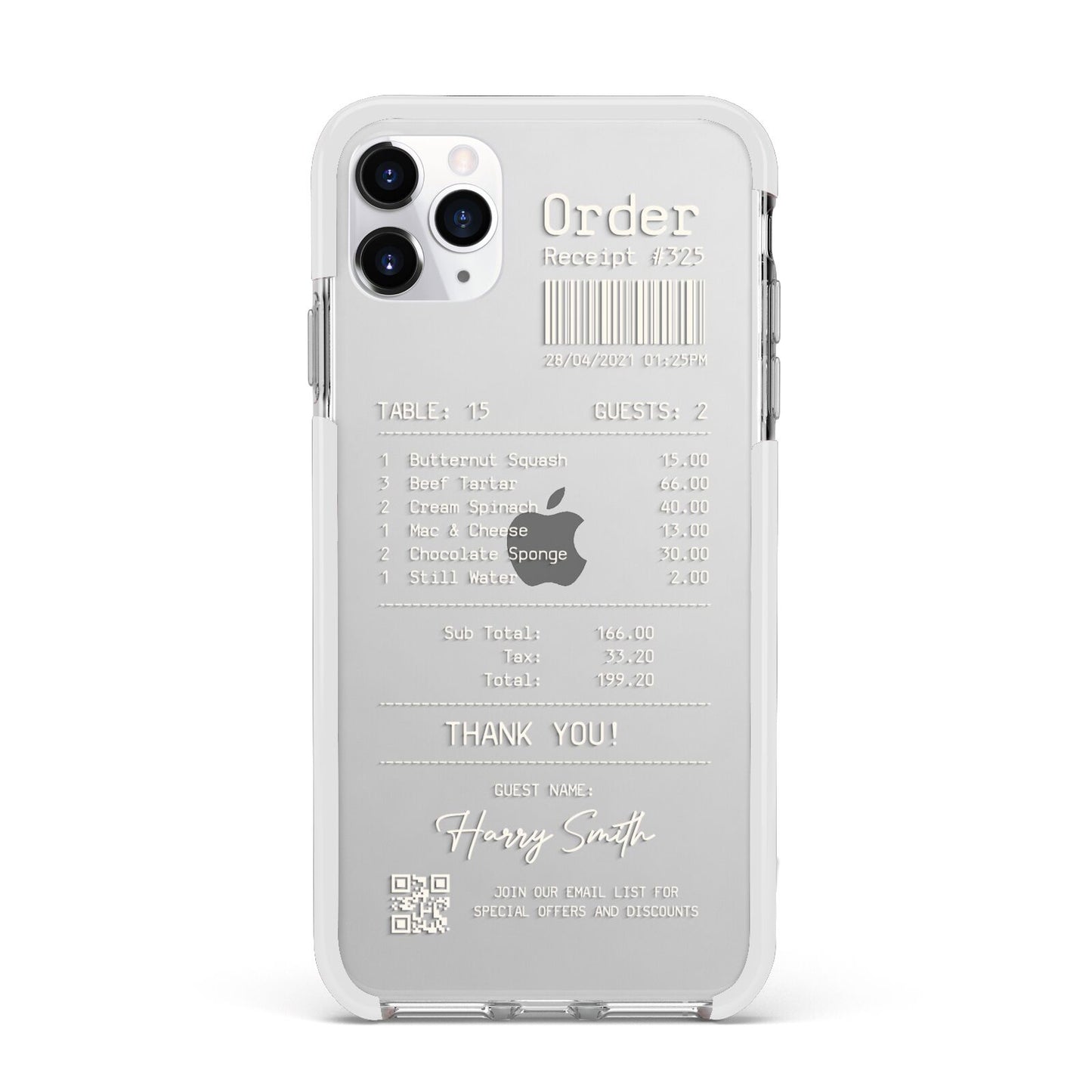 Personalised Receipt Apple iPhone 11 Pro Max in Silver with White Impact Case