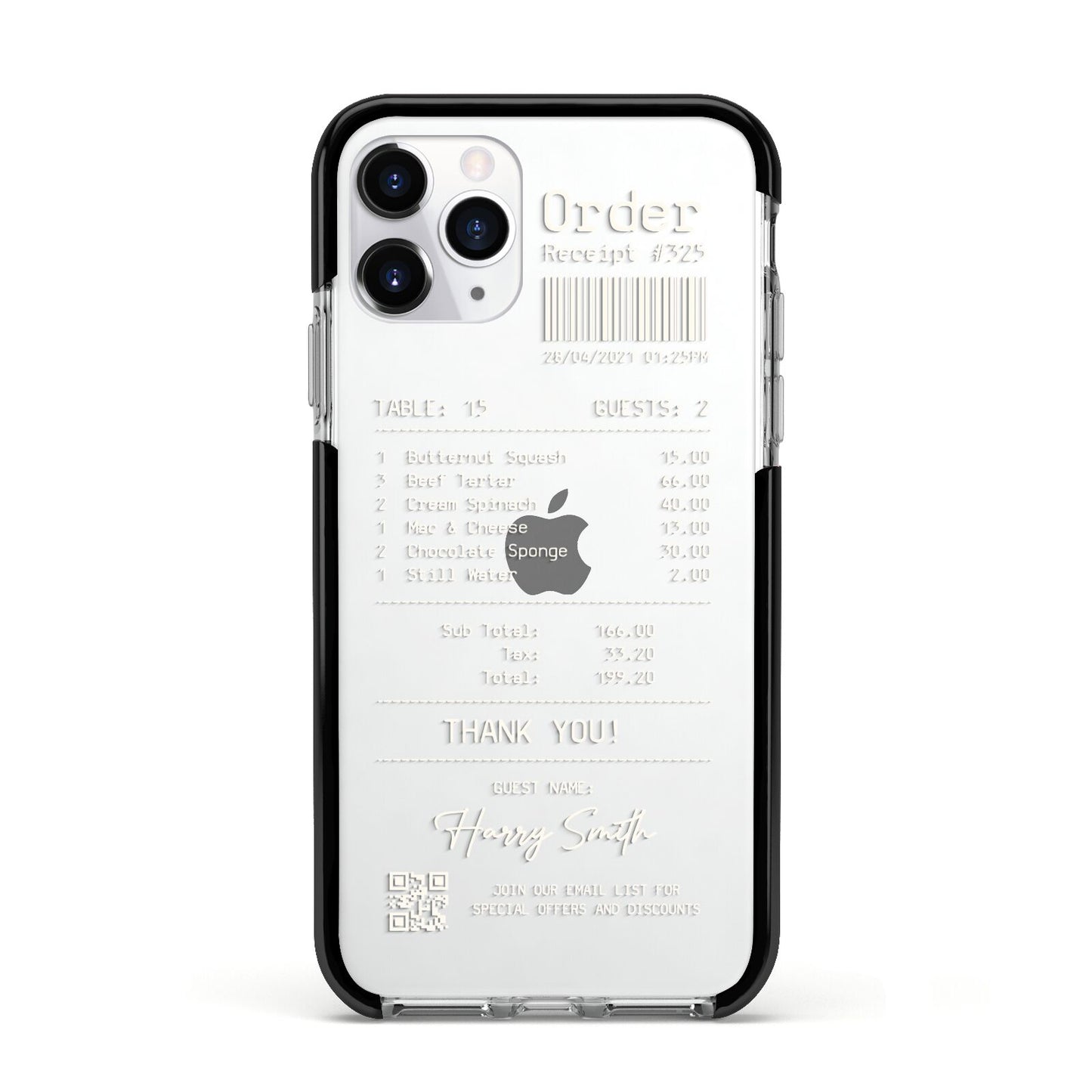 Personalised Receipt Apple iPhone 11 Pro in Silver with Black Impact Case