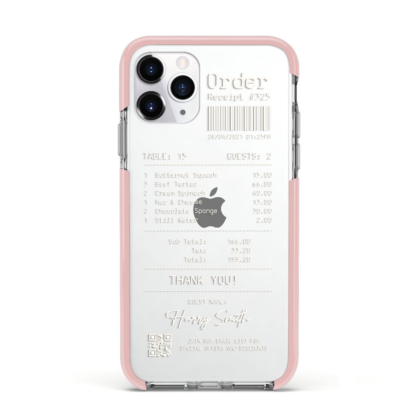 Personalised Receipt Apple iPhone 11 Pro in Silver with Pink Impact Case