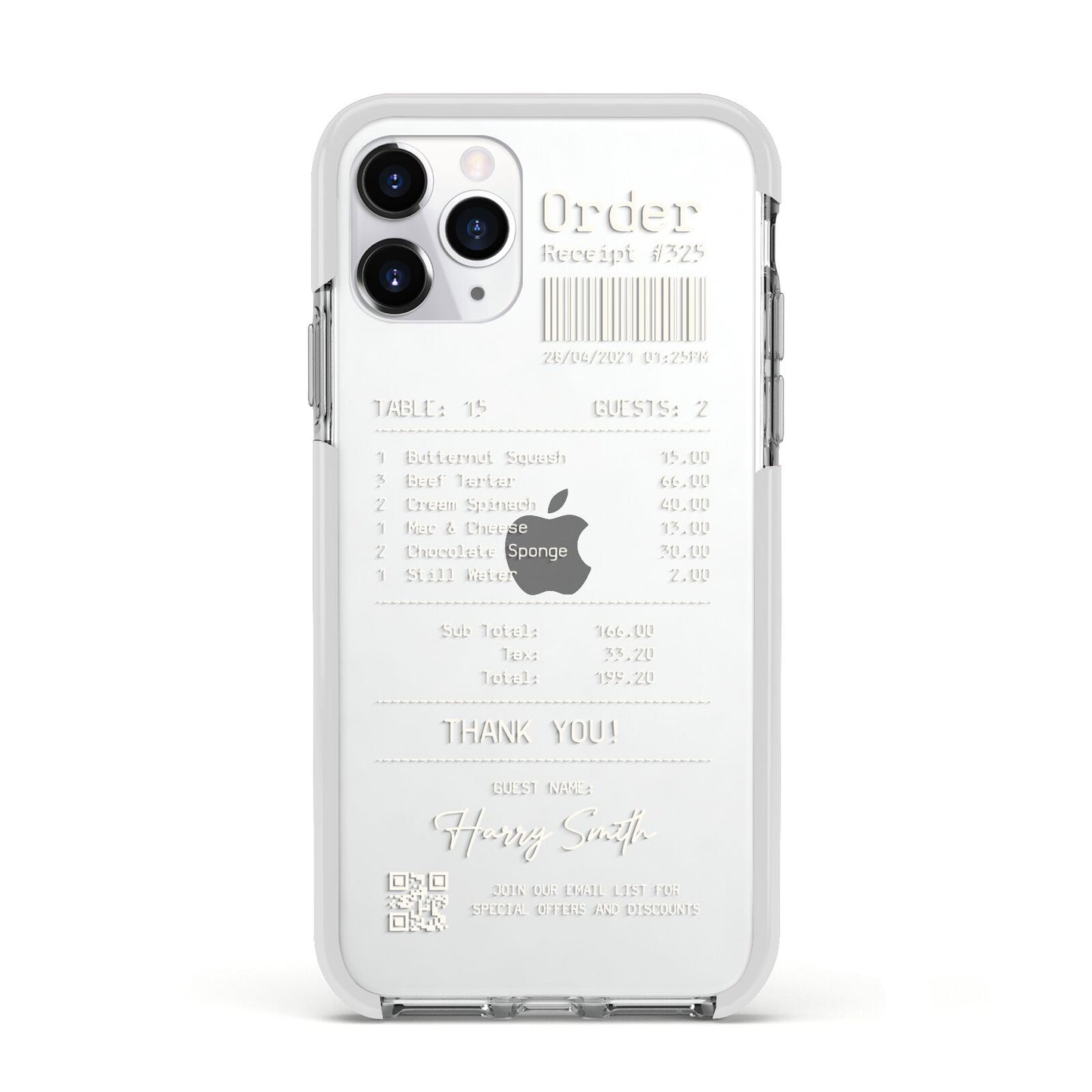 Personalised Receipt Apple iPhone 11 Pro in Silver with White Impact Case