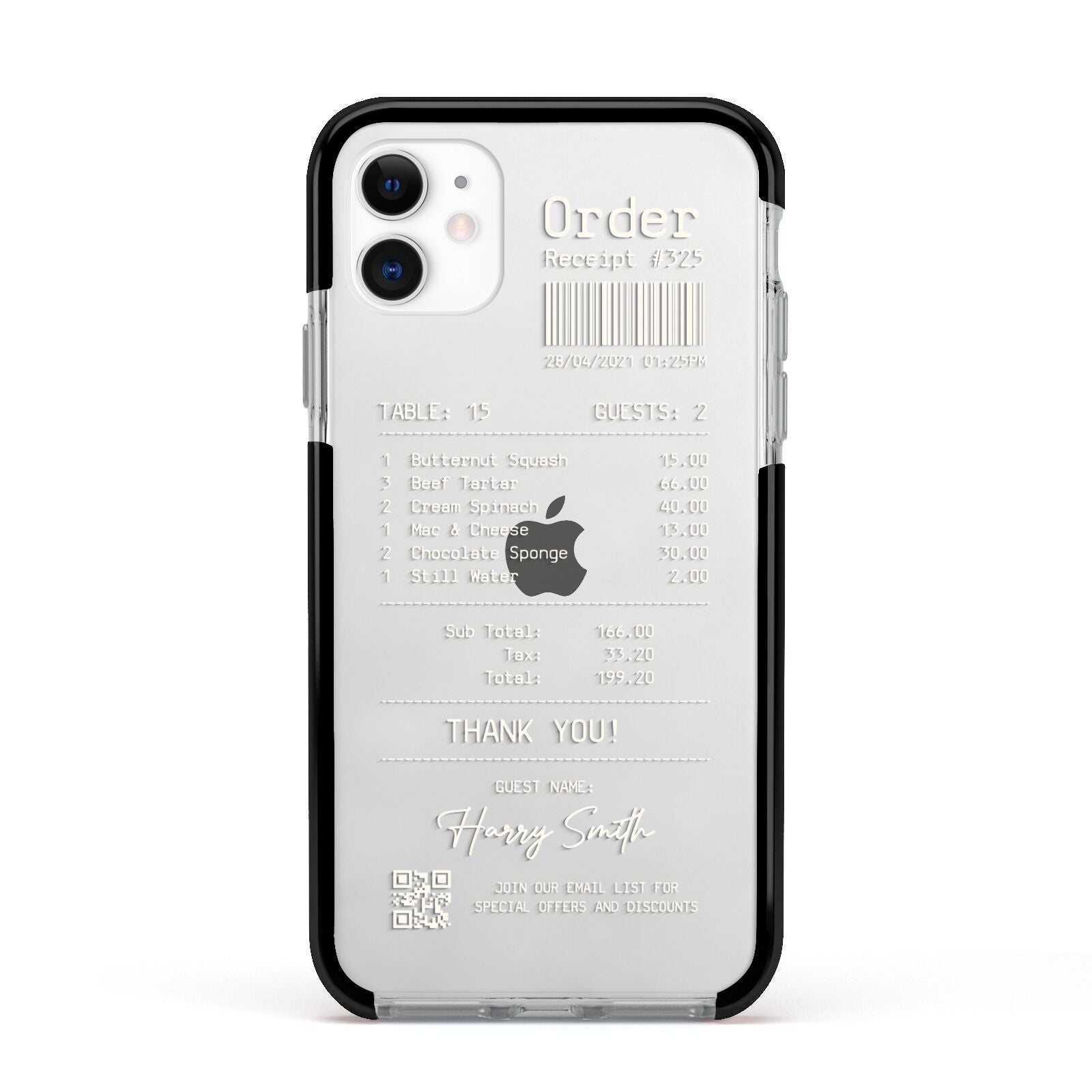 Personalised Receipt Apple iPhone 11 in White with Black Impact Case