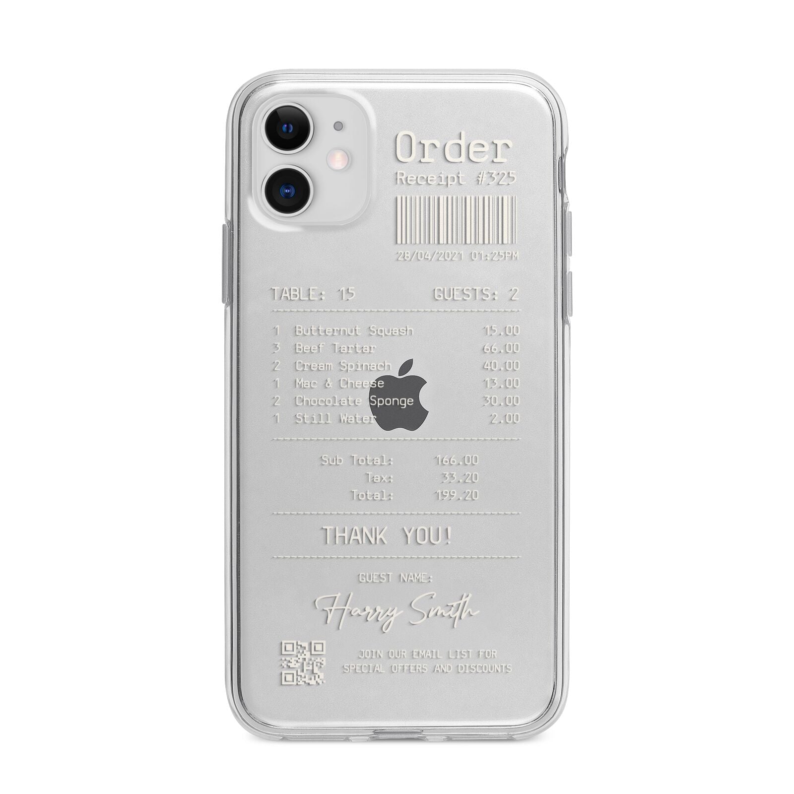 Personalised Receipt Apple iPhone 11 in White with Bumper Case