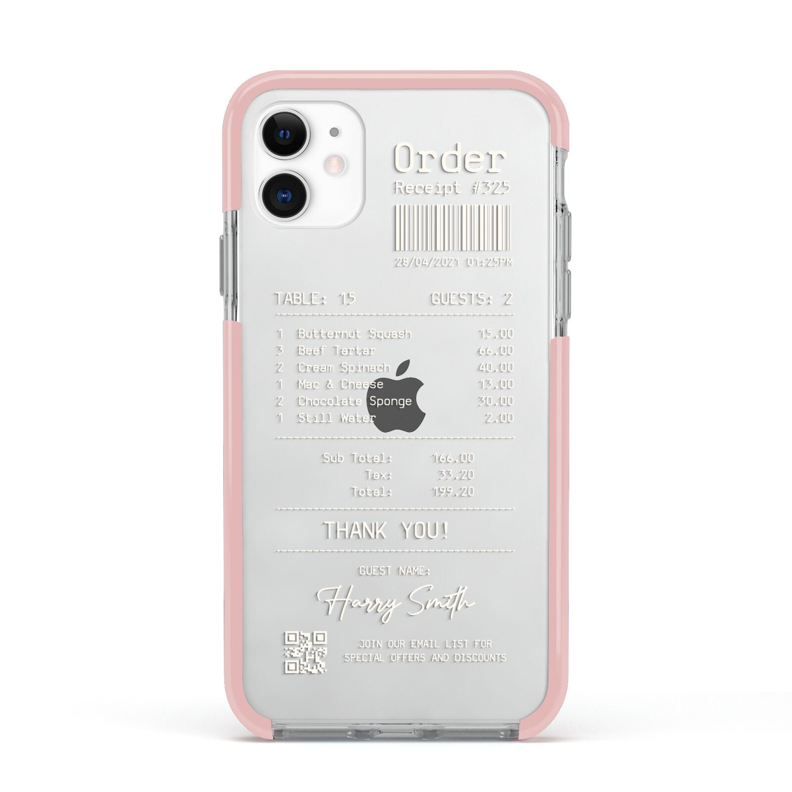 Personalised Receipt Apple iPhone 11 in White with Pink Impact Case