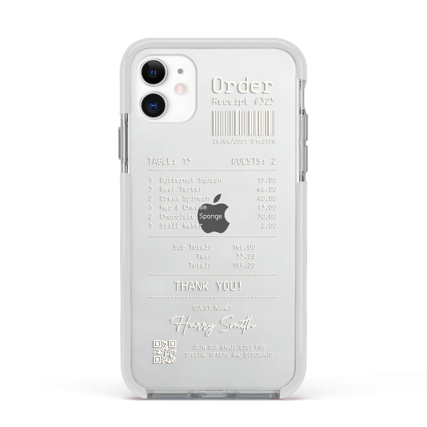 Personalised Receipt Apple iPhone 11 in White with White Impact Case