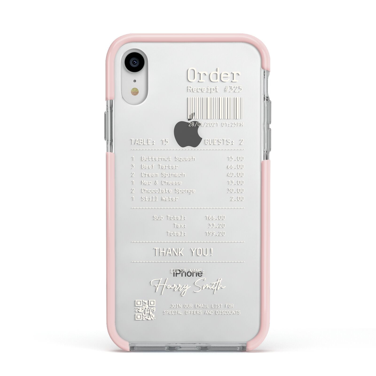 Personalised Receipt Apple iPhone XR Impact Case Pink Edge on Silver Phone