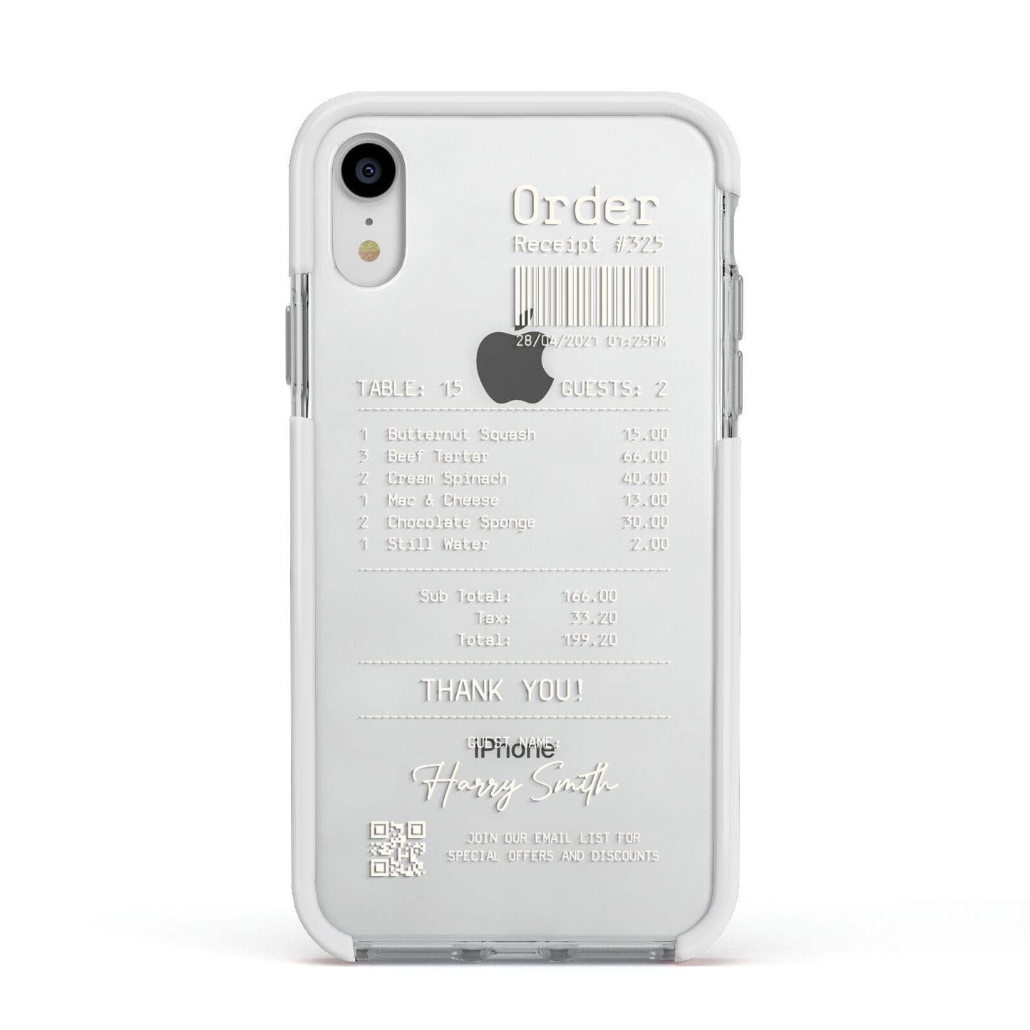 Personalised Receipt Apple iPhone XR Impact Case White Edge on Silver Phone